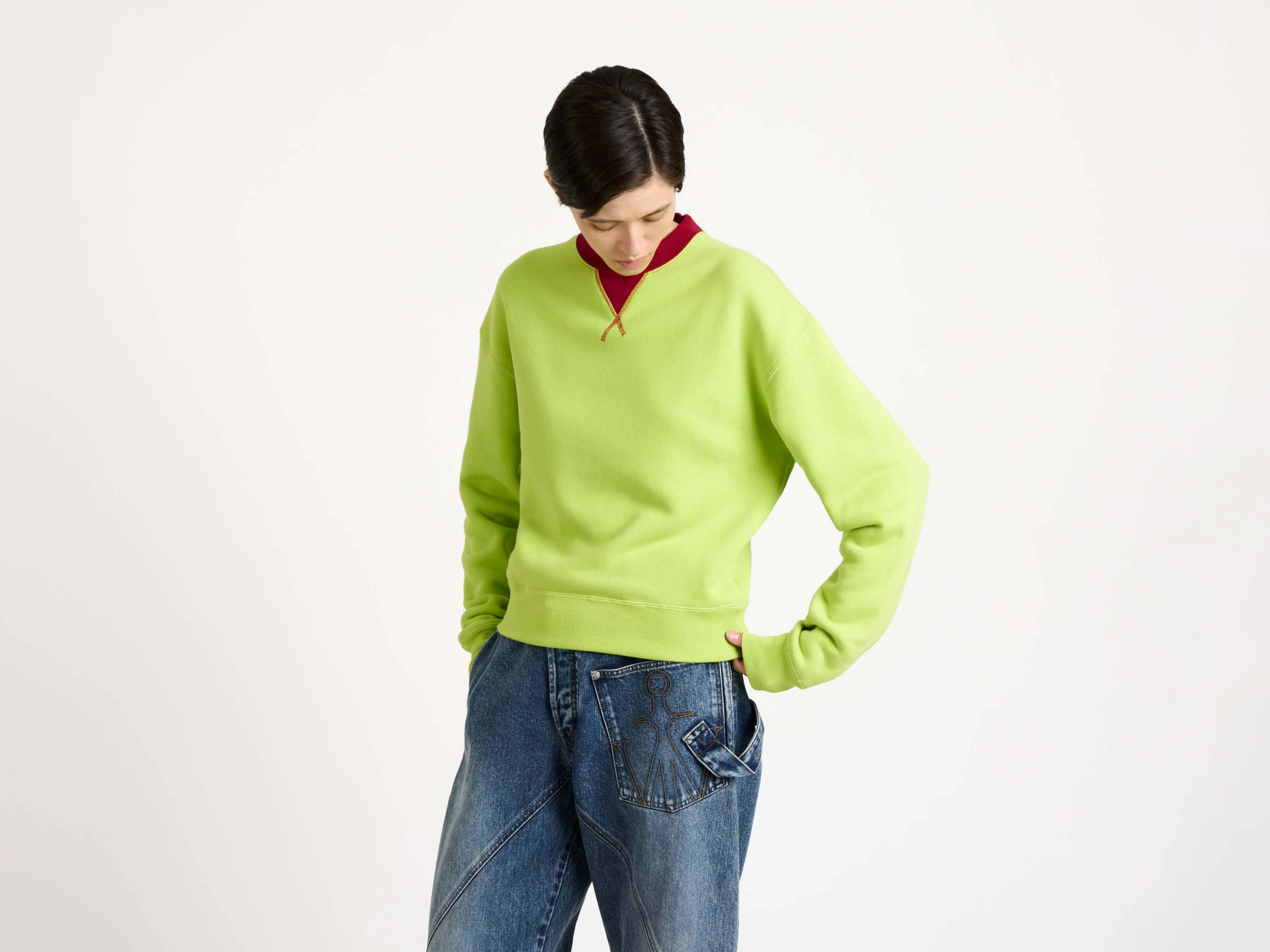 CL_CONTRAST COLLAR SWEATSHIRT - LIME/RED_JW0253PG1901 - Image 2