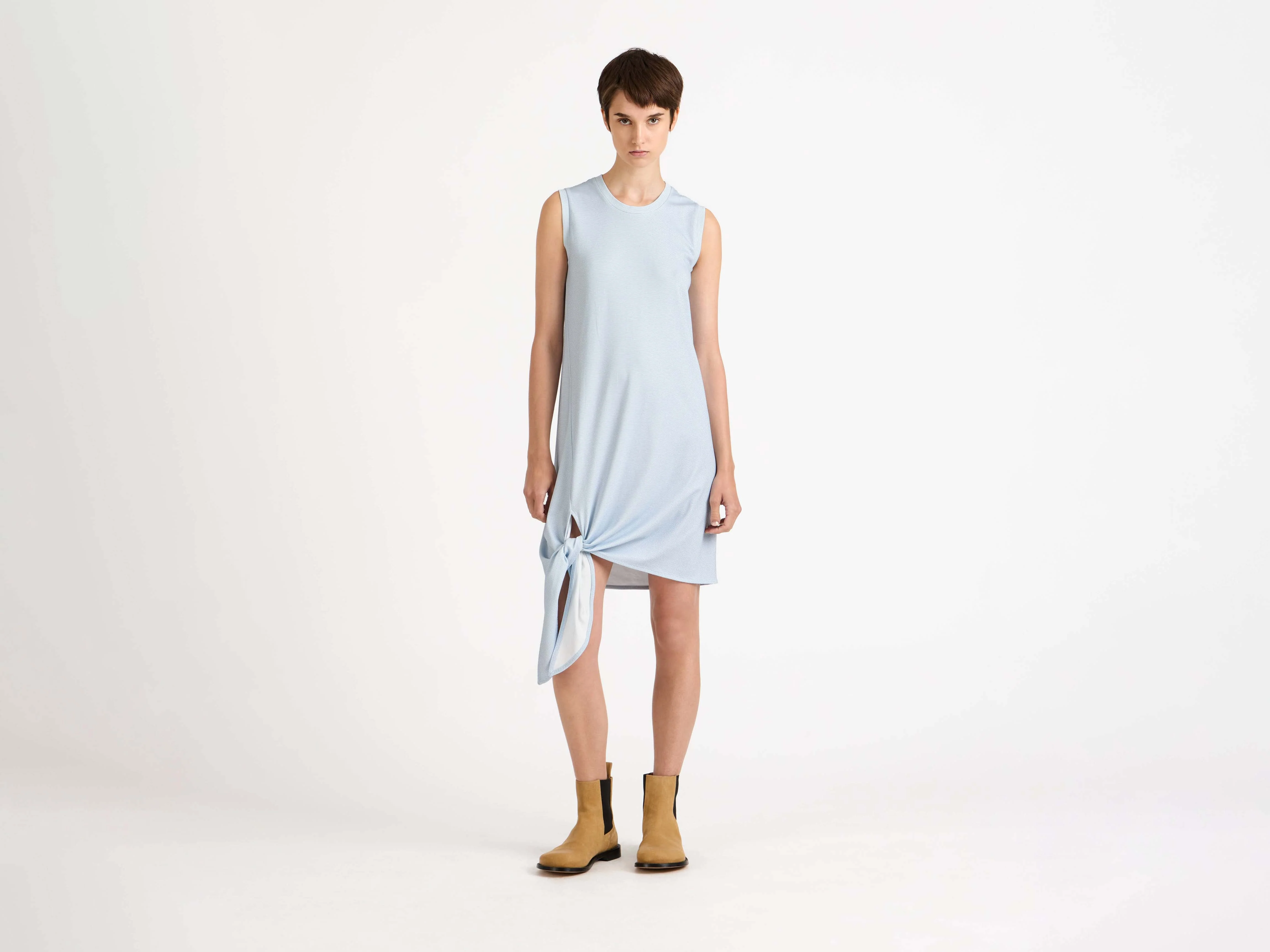 CL_HEM KNOT DRESS - WHITE/LIGHT BLUE_JD0050PG1943
