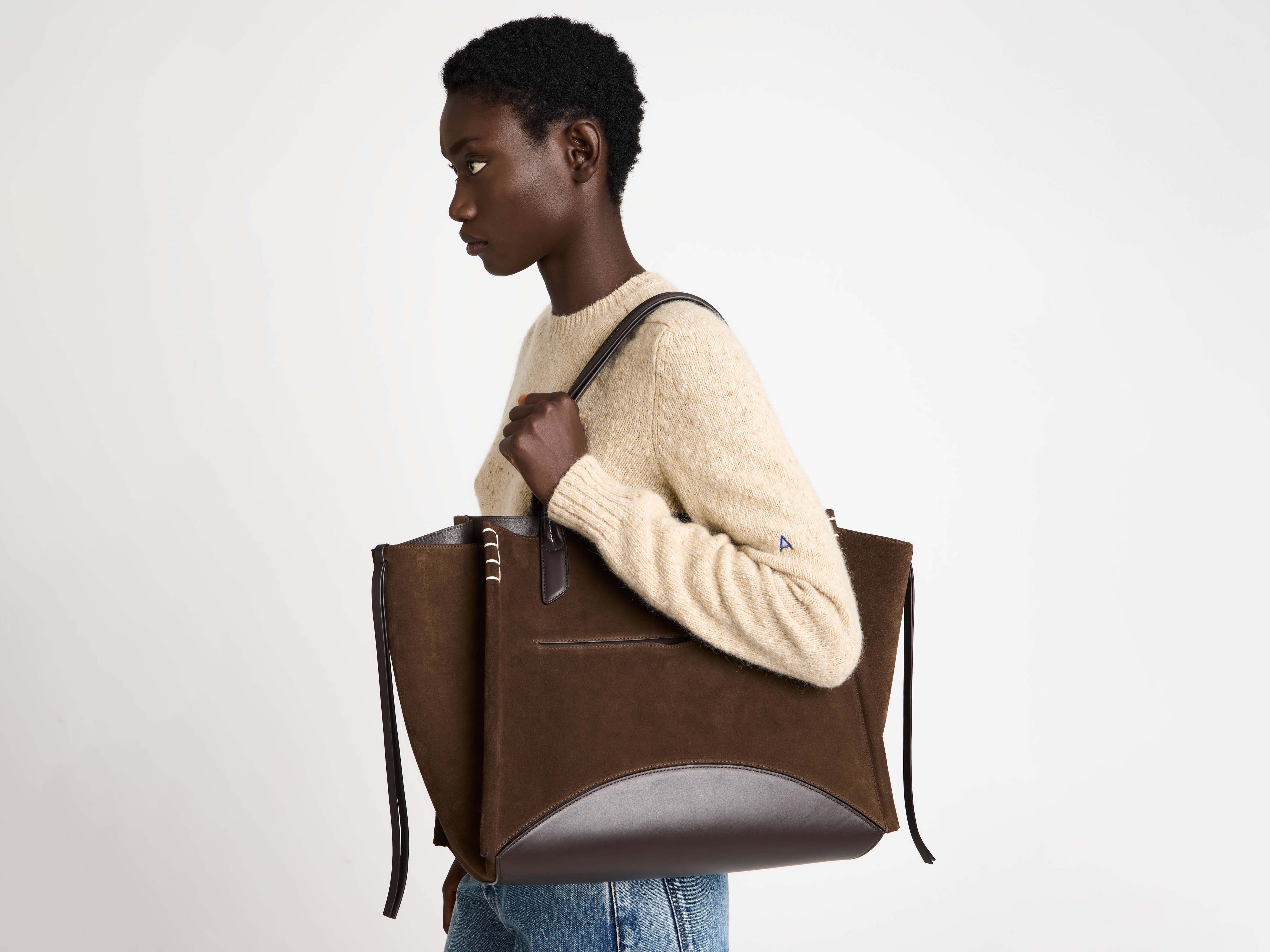 LOAFER CABAS BAG IN BROWN SUEDE