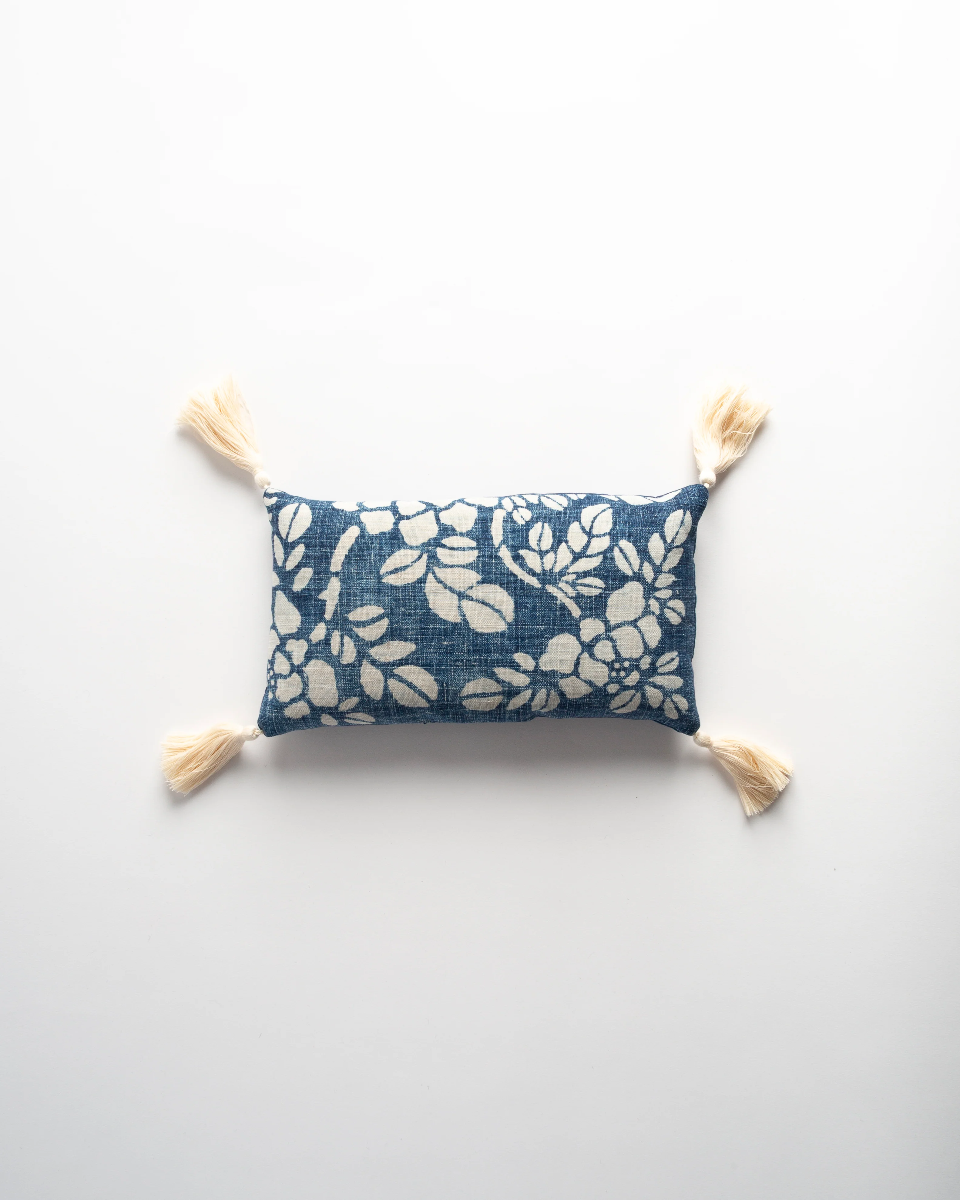 The Dyeworks Miao Indigo Resist White Peonies Medium Lavender Pillow