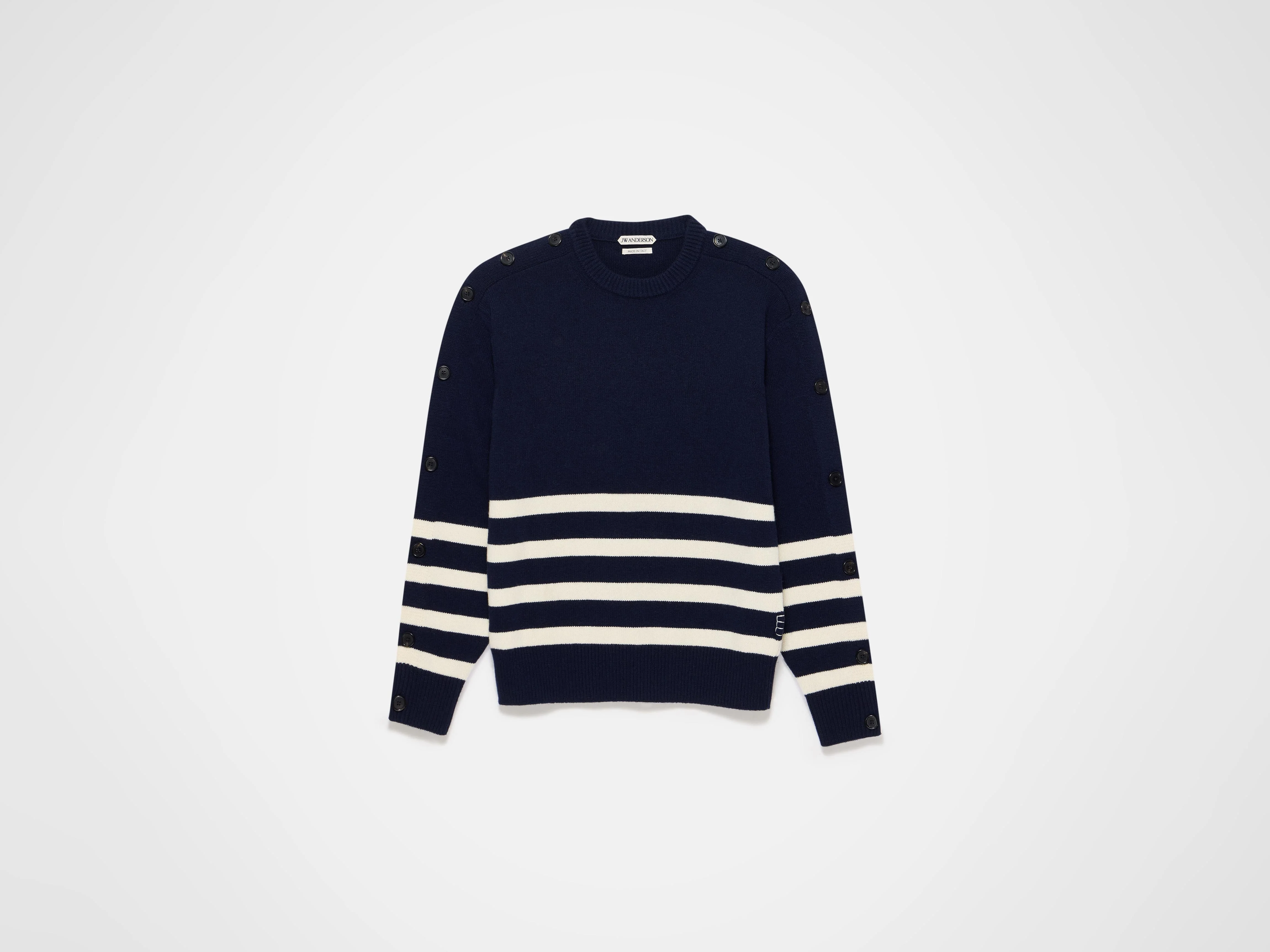 MENS BUTTONED SLEEVE BRETON JUMPER IN NAVY - Image 5
