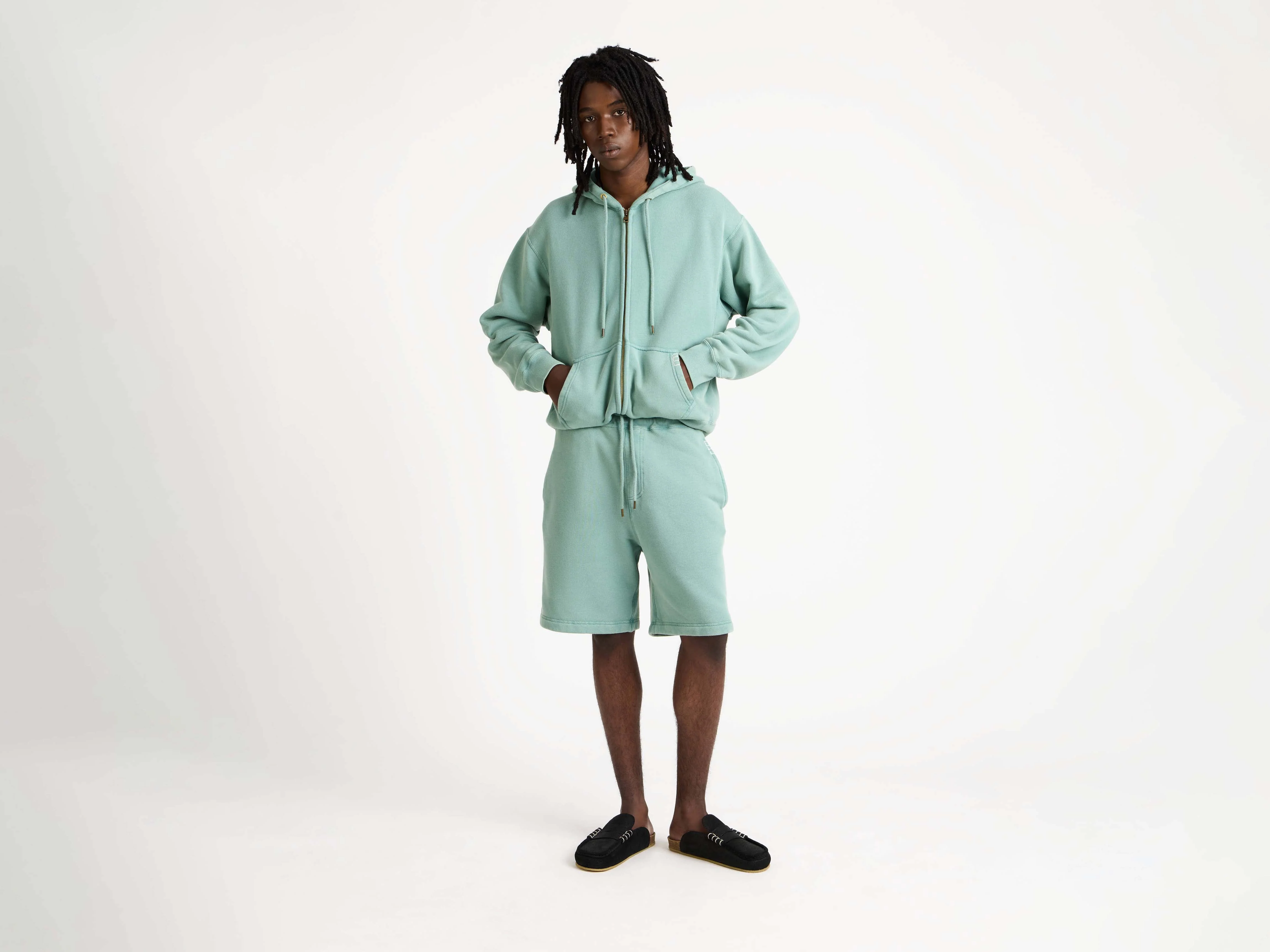 MENS DRAWSTRING SHORTS IN WASHED TEAL - Image 5