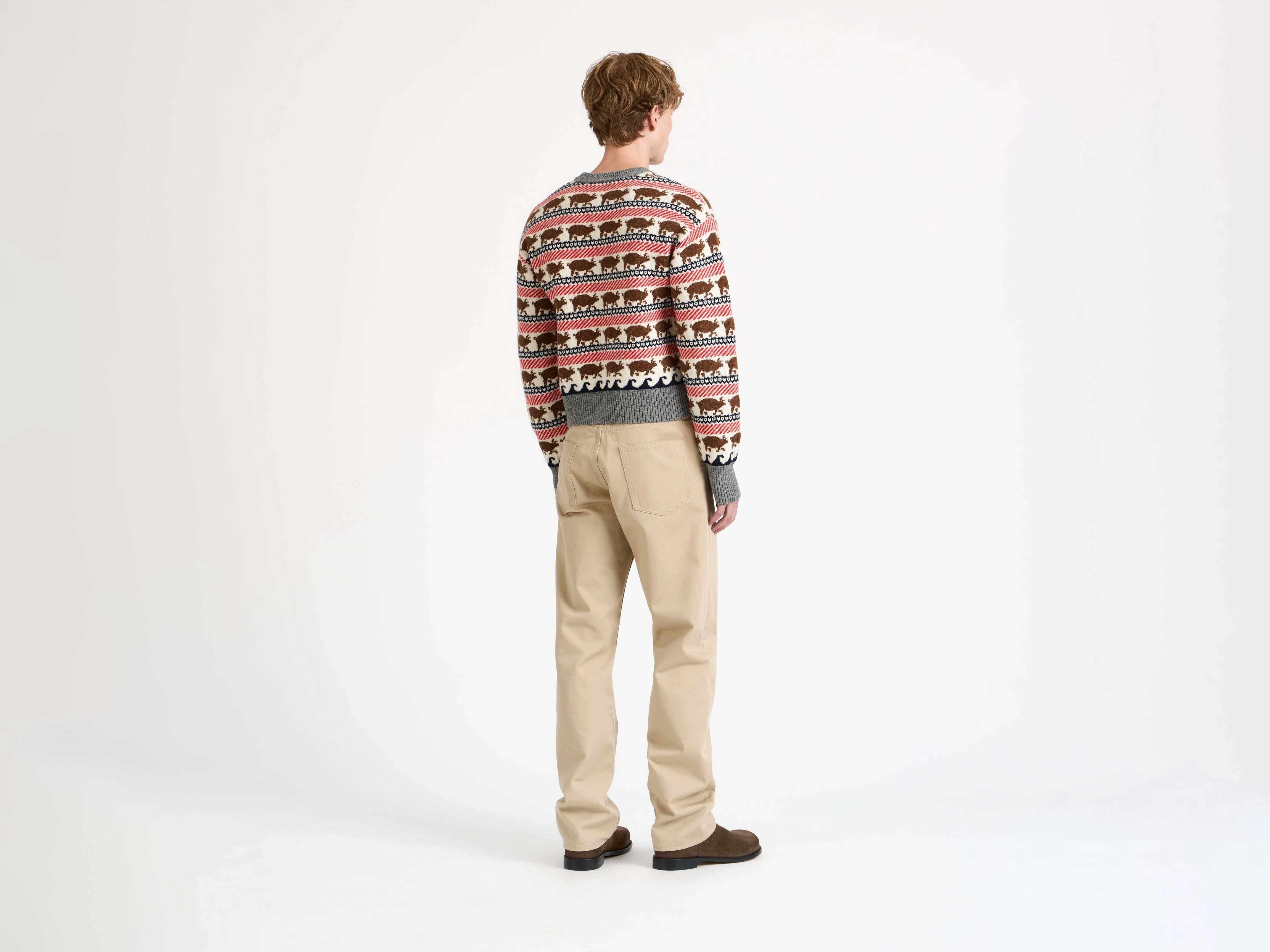 MENS FAIRISLE 'PIG' JUMPER IN RED - Image 4