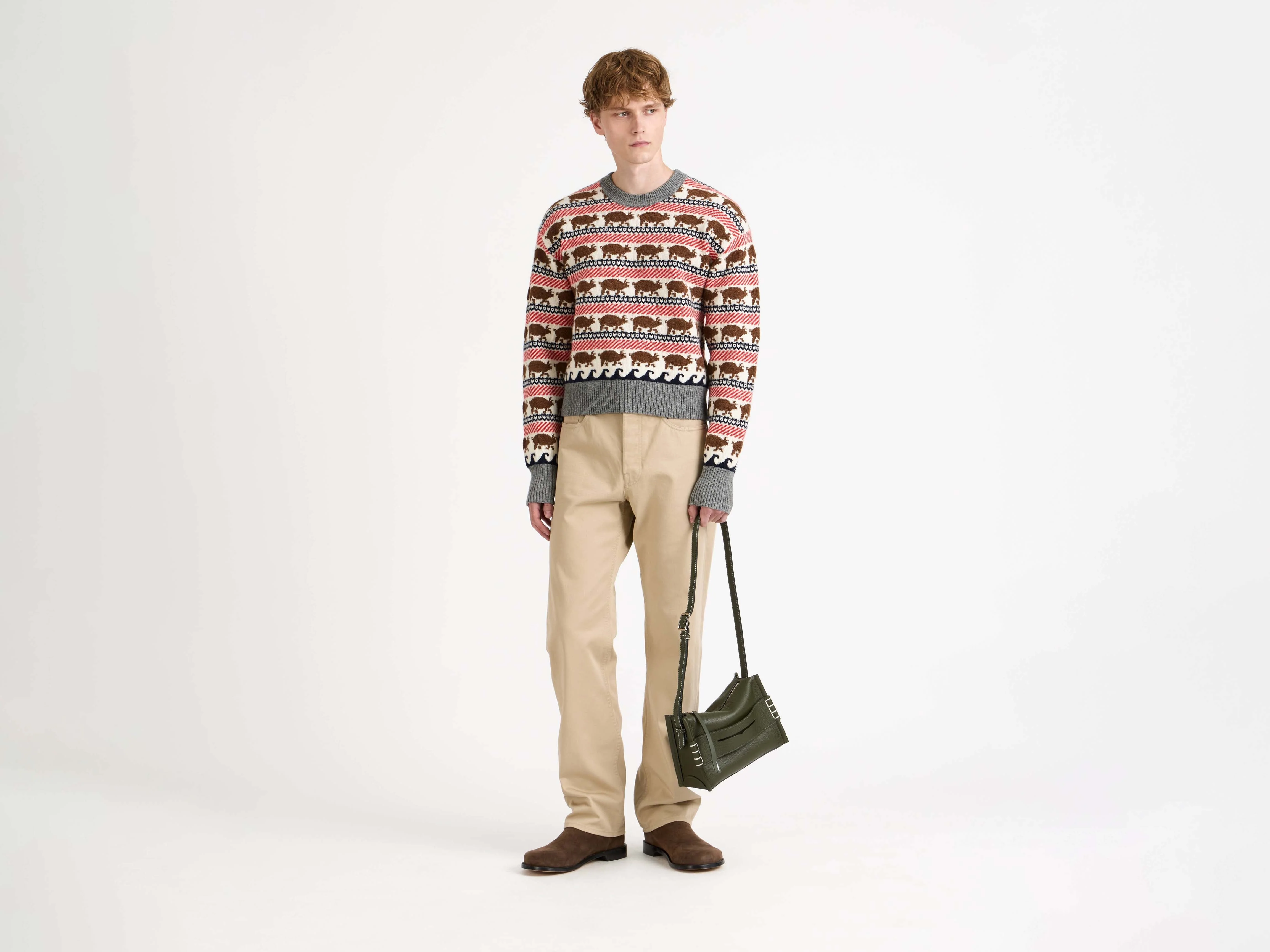 MENS FAIRISLE 'PIG' JUMPER IN RED - Image 7