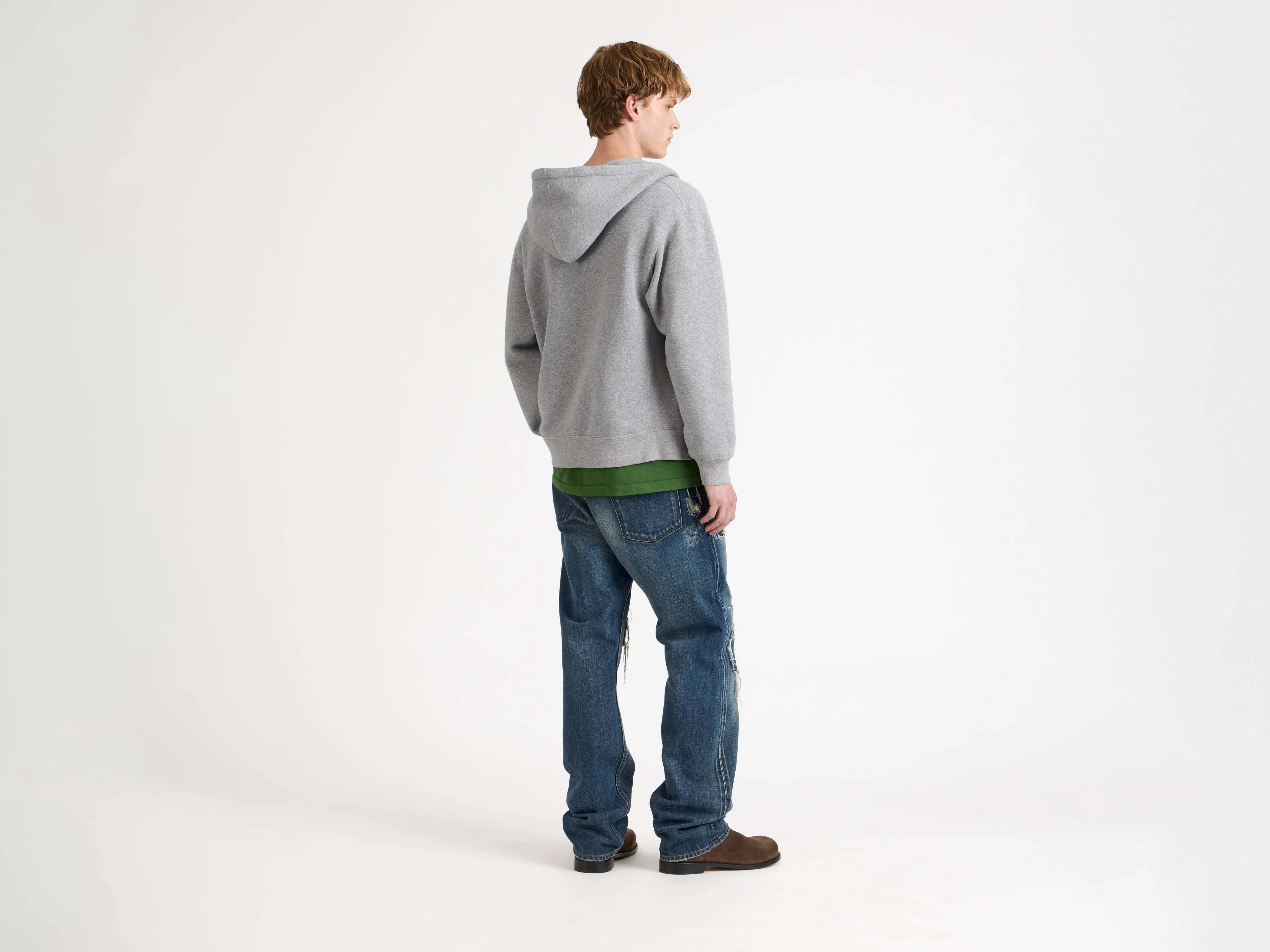 MENS FRONT ZIP HOODIE IN MID GREY MELANGE - Image 2
