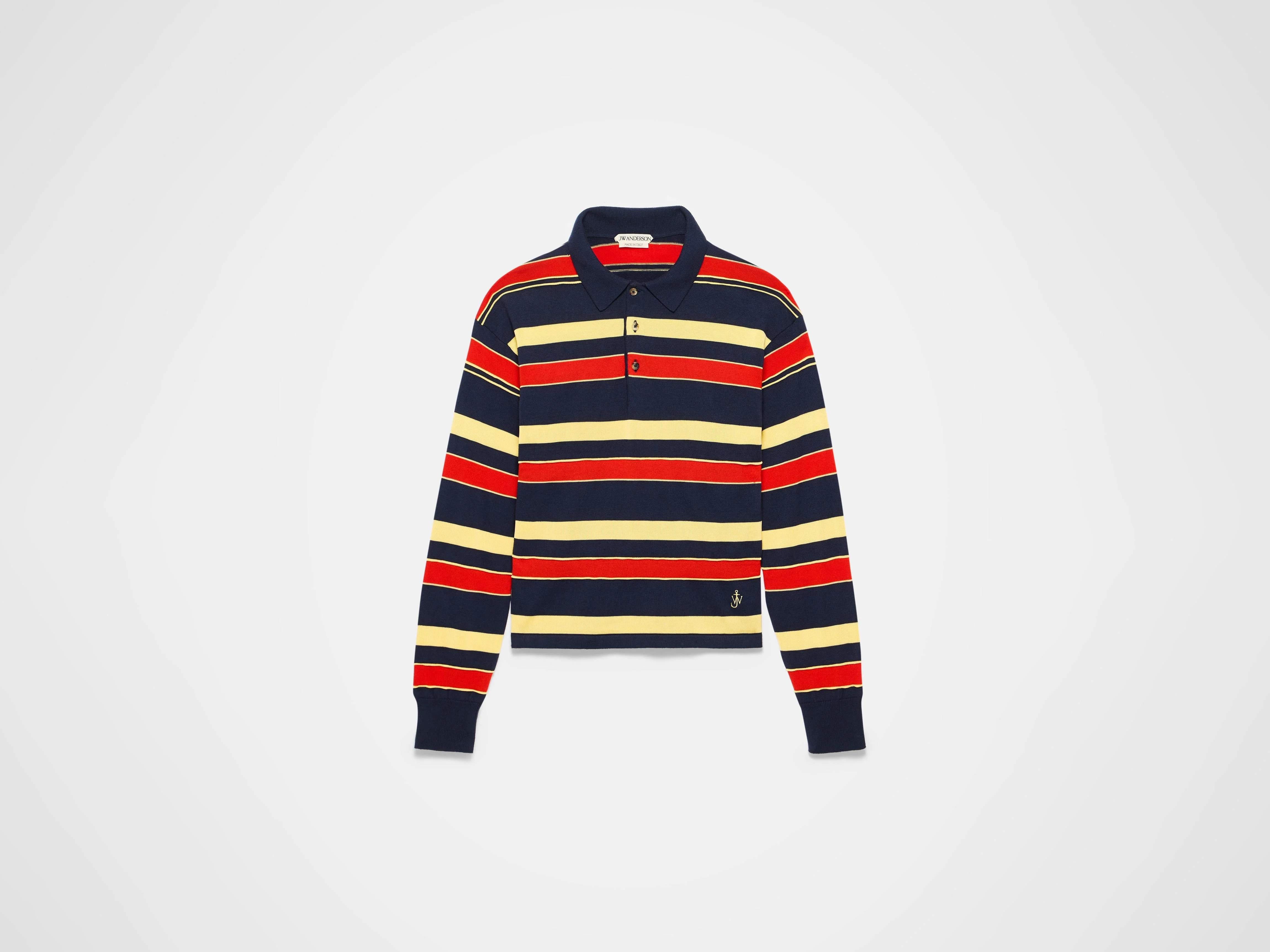 MENS KNITTED STRIPED RUGBY POLO TOP IN NAVY - Image 7