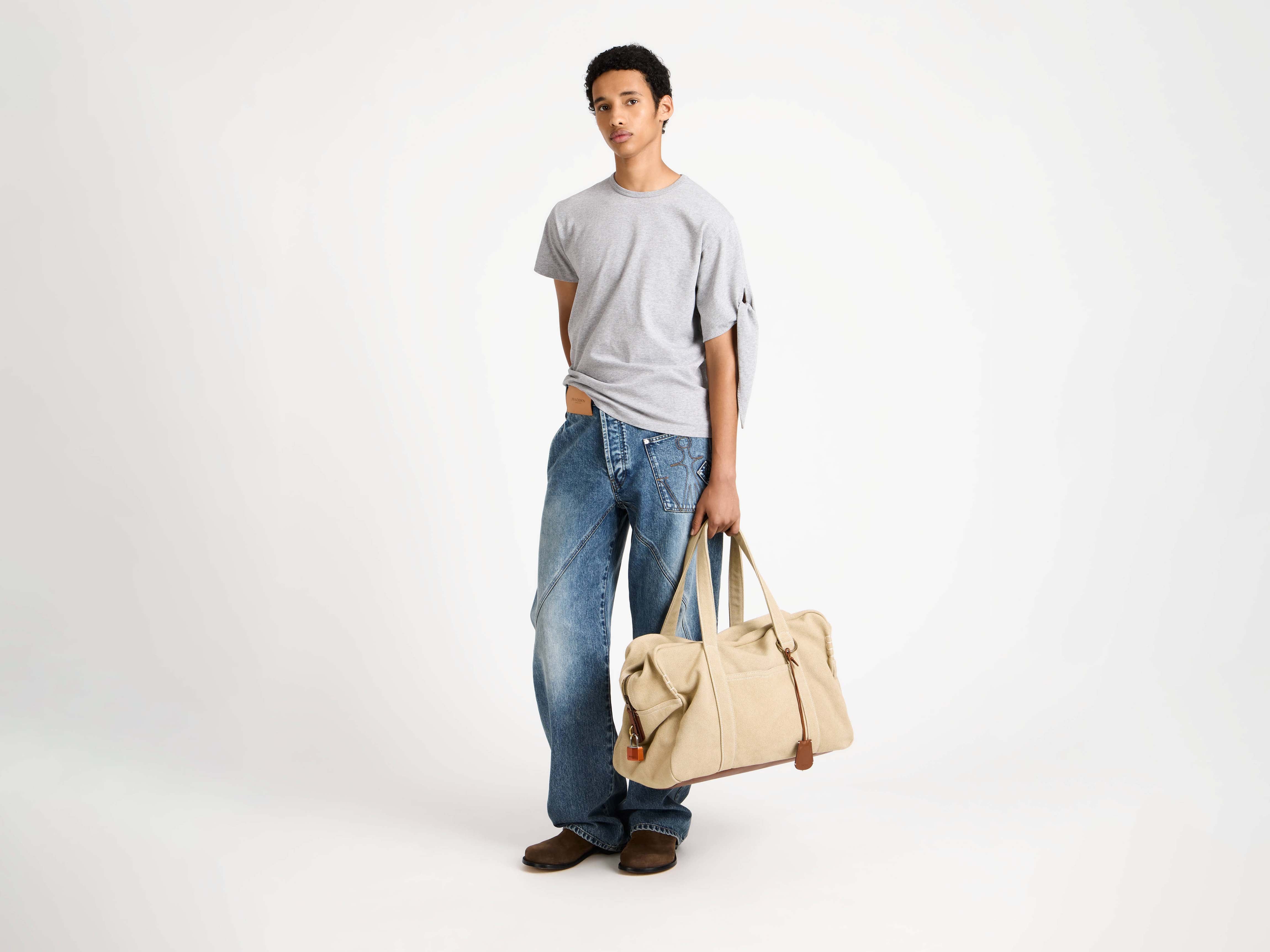 MENS KNOTTED SLEEVE T-SHIRT IN MID GREY MELANGE - Image 5