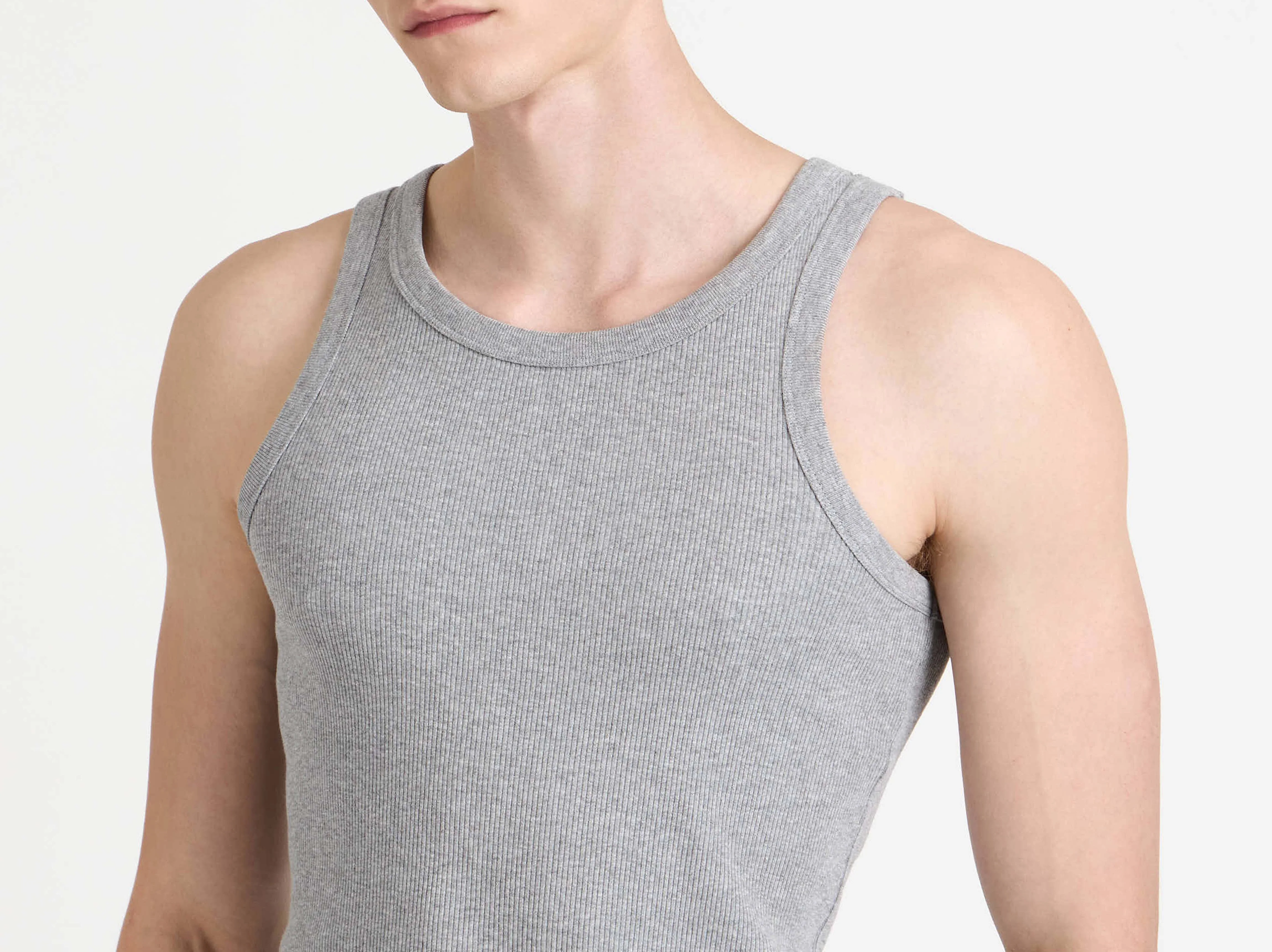 MENS RIB VEST IN MID GREY MELANGE - Image 2