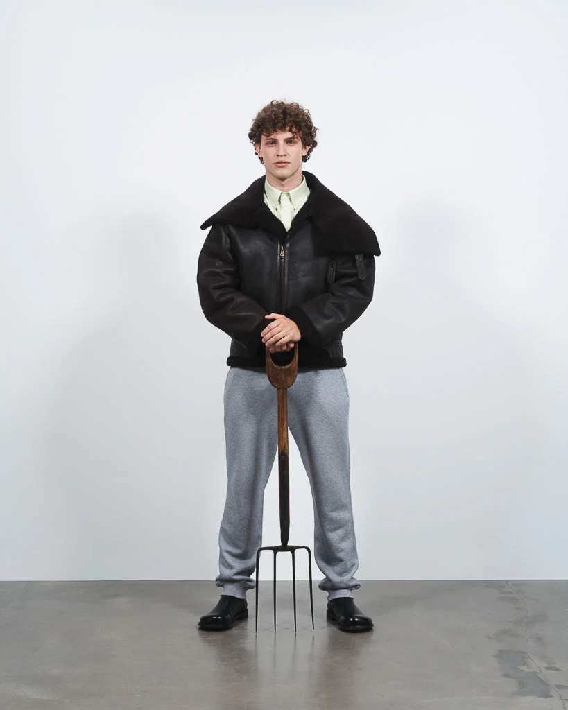 MENS SHEARLING AVIATOR JACKET IN CHOCOLATE BROWN - Image 5