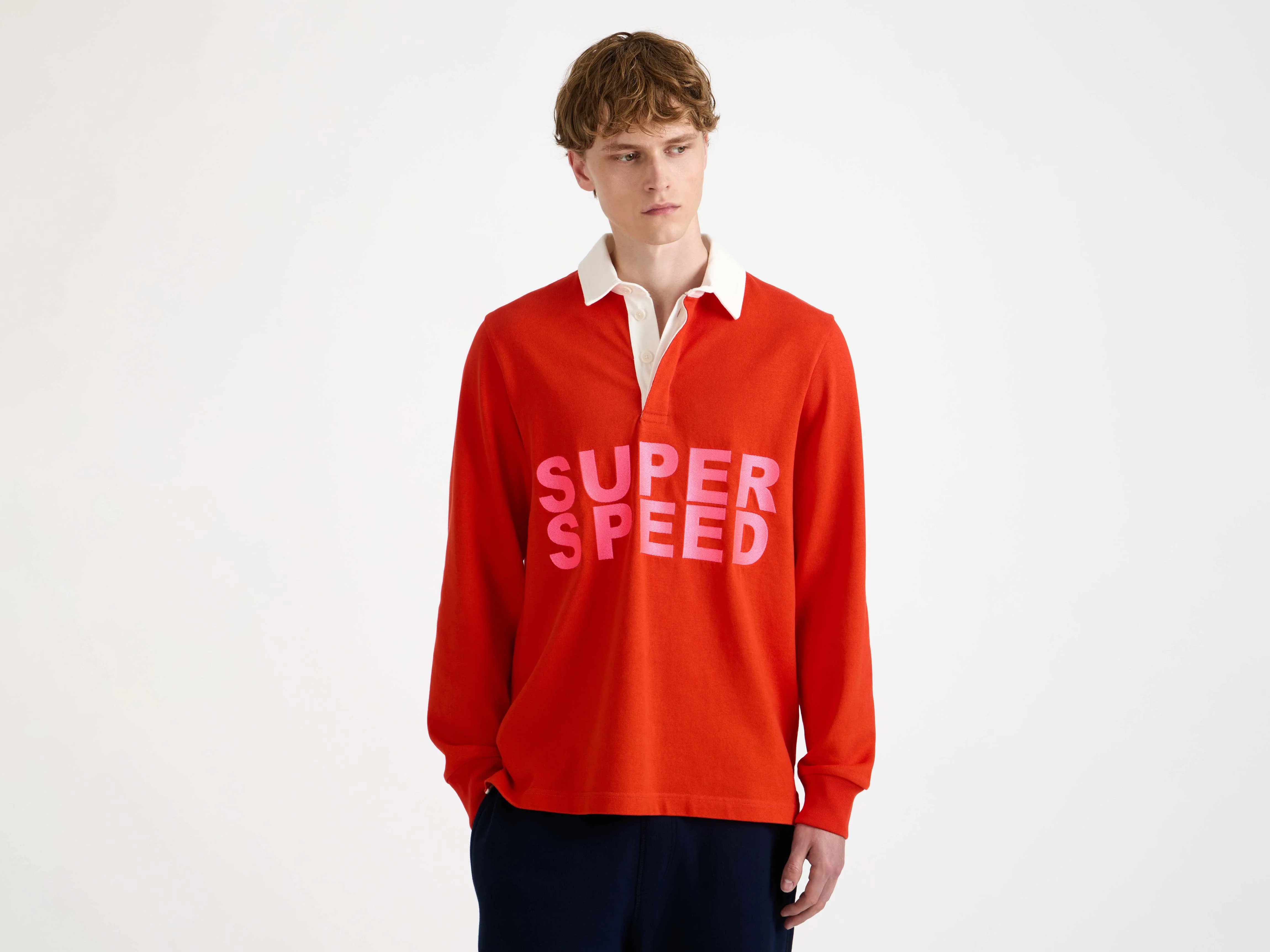 MENS 'SUPER SPEED' RUGBY POLO TOP IN BRIGHT RED - Image 3