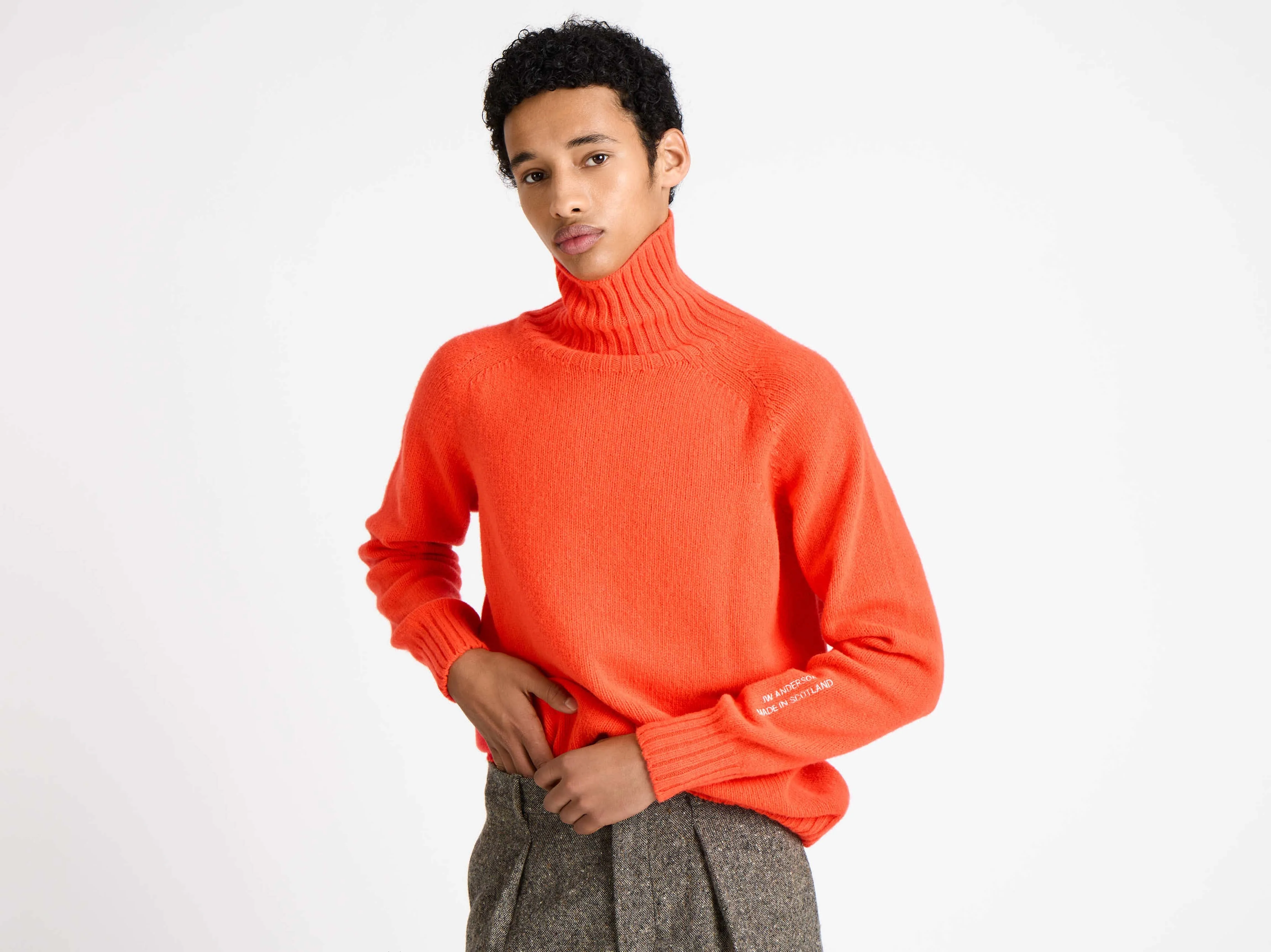 MENS TURTLENECK JUMPER IN NEON ORANGE - Image 3