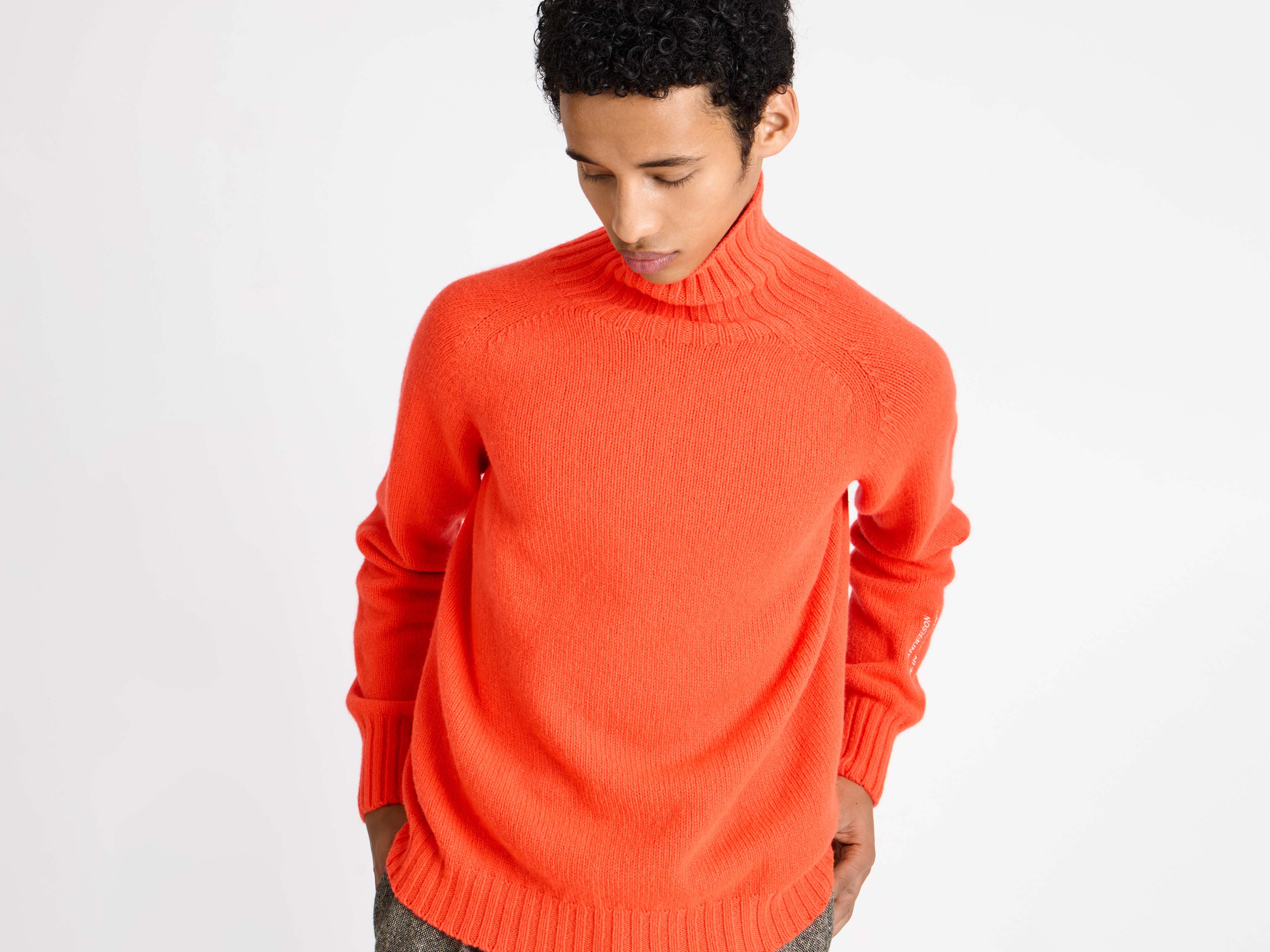 MENS TURTLENECK JUMPER IN NEON ORANGE - Image 5