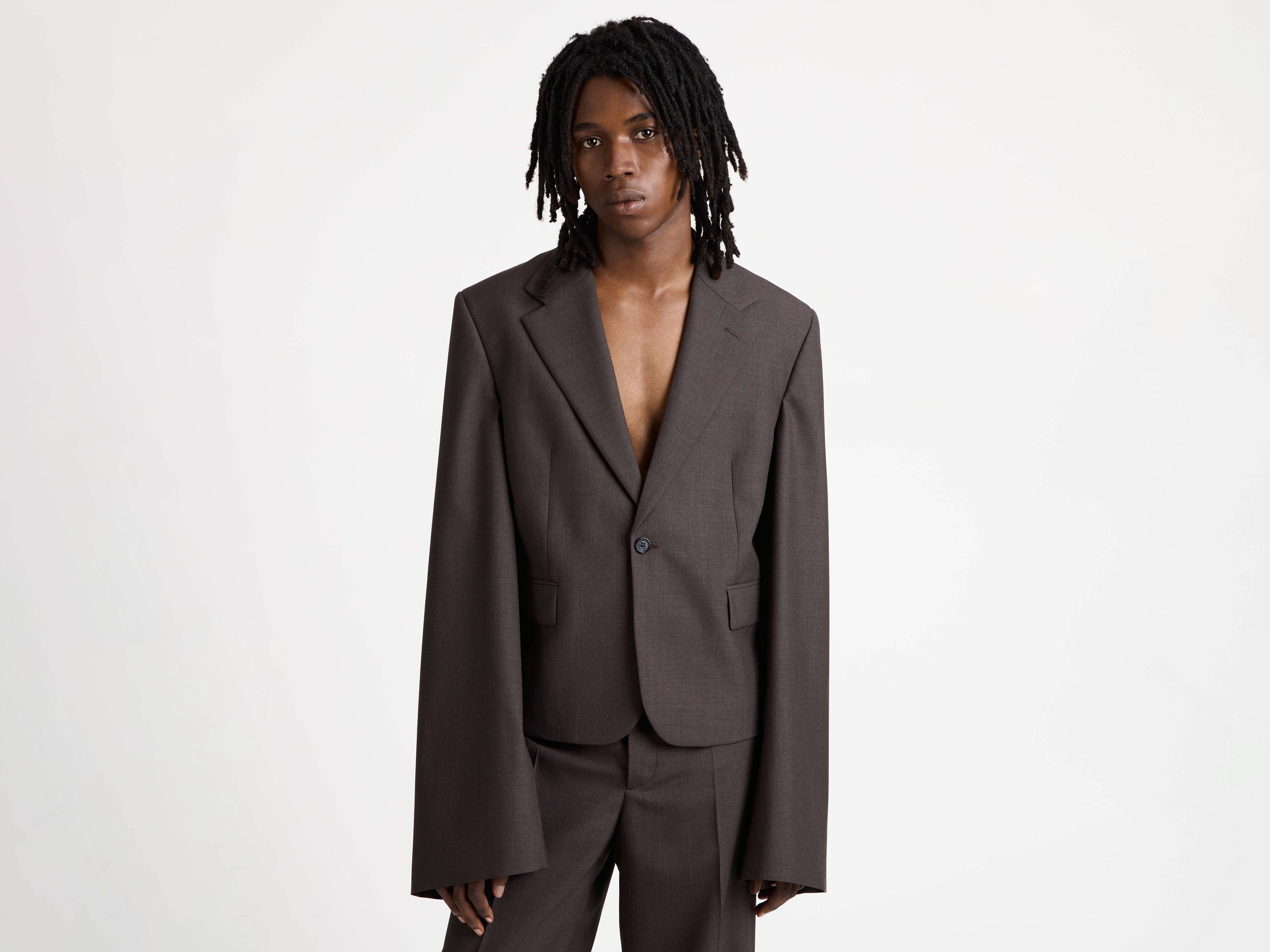 MENS WIDE SLEEVE BLAZER IN CHOCOLATE BROWN - Image 3
