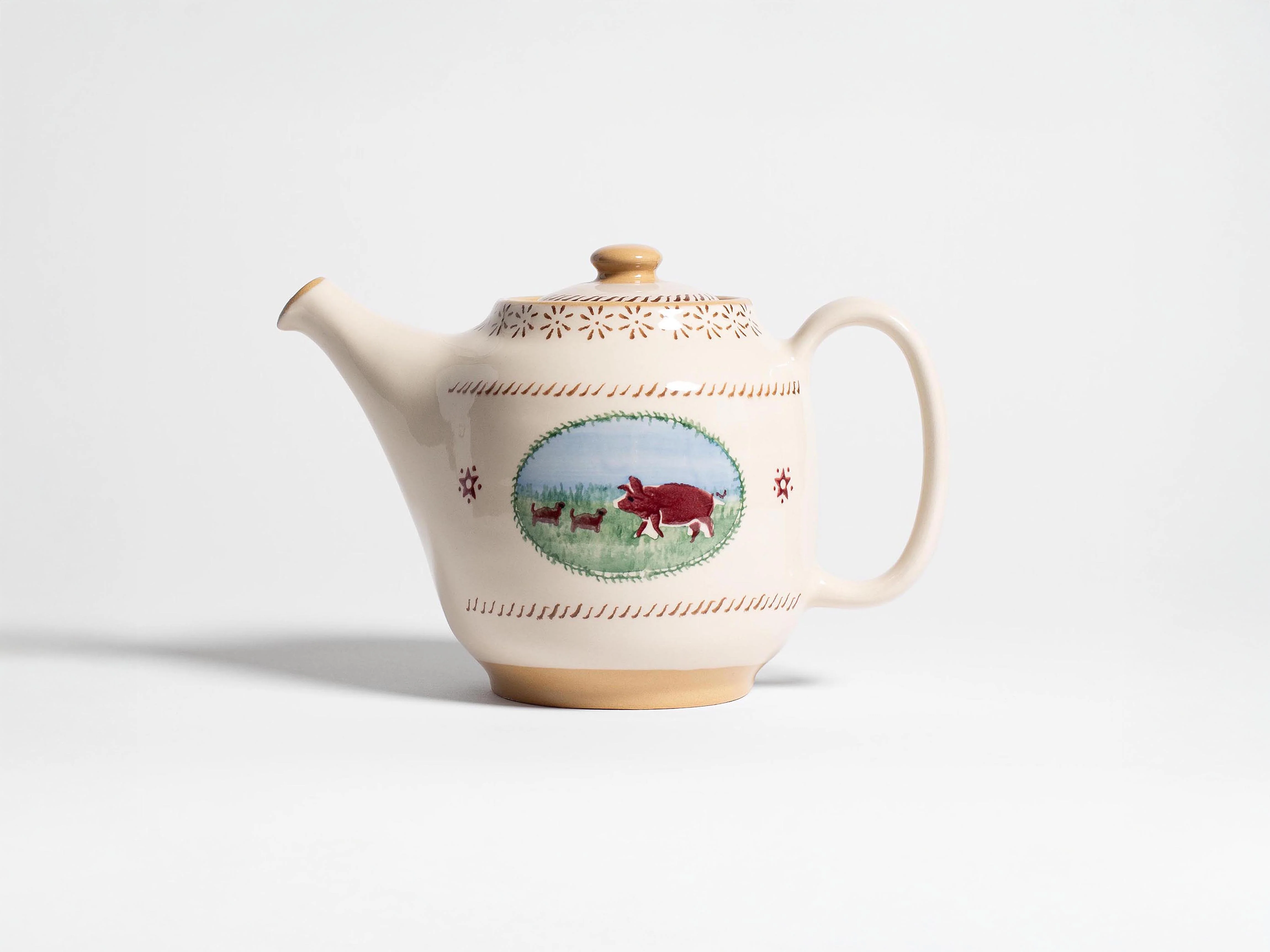 NICHOLAS MOSSE WHITE PIG TEA POT IN WHITE & MULTI
