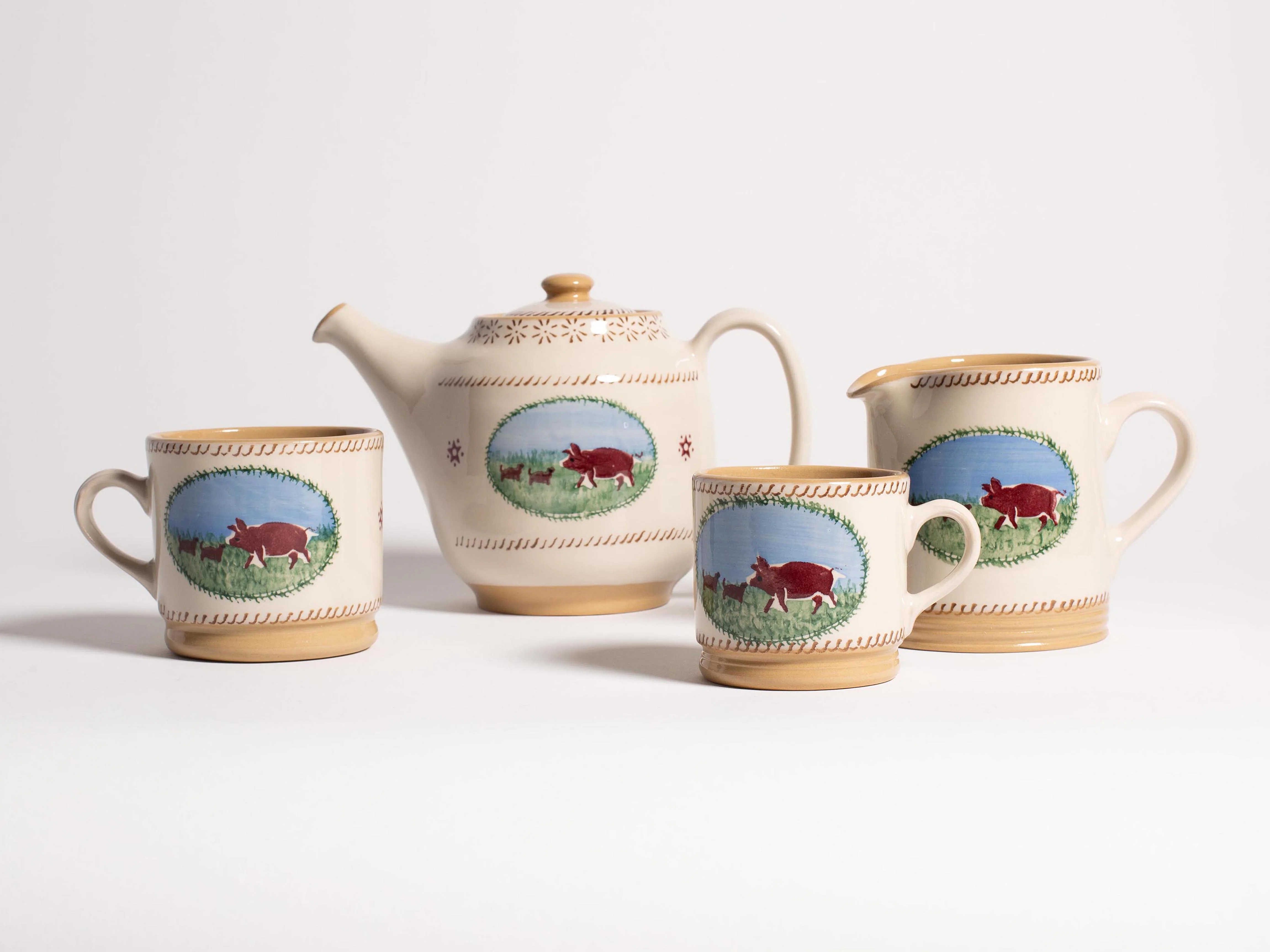 NICHOLAS MOSSE WHITE PIG TEA POT IN WHITE & MULTI - Image 2