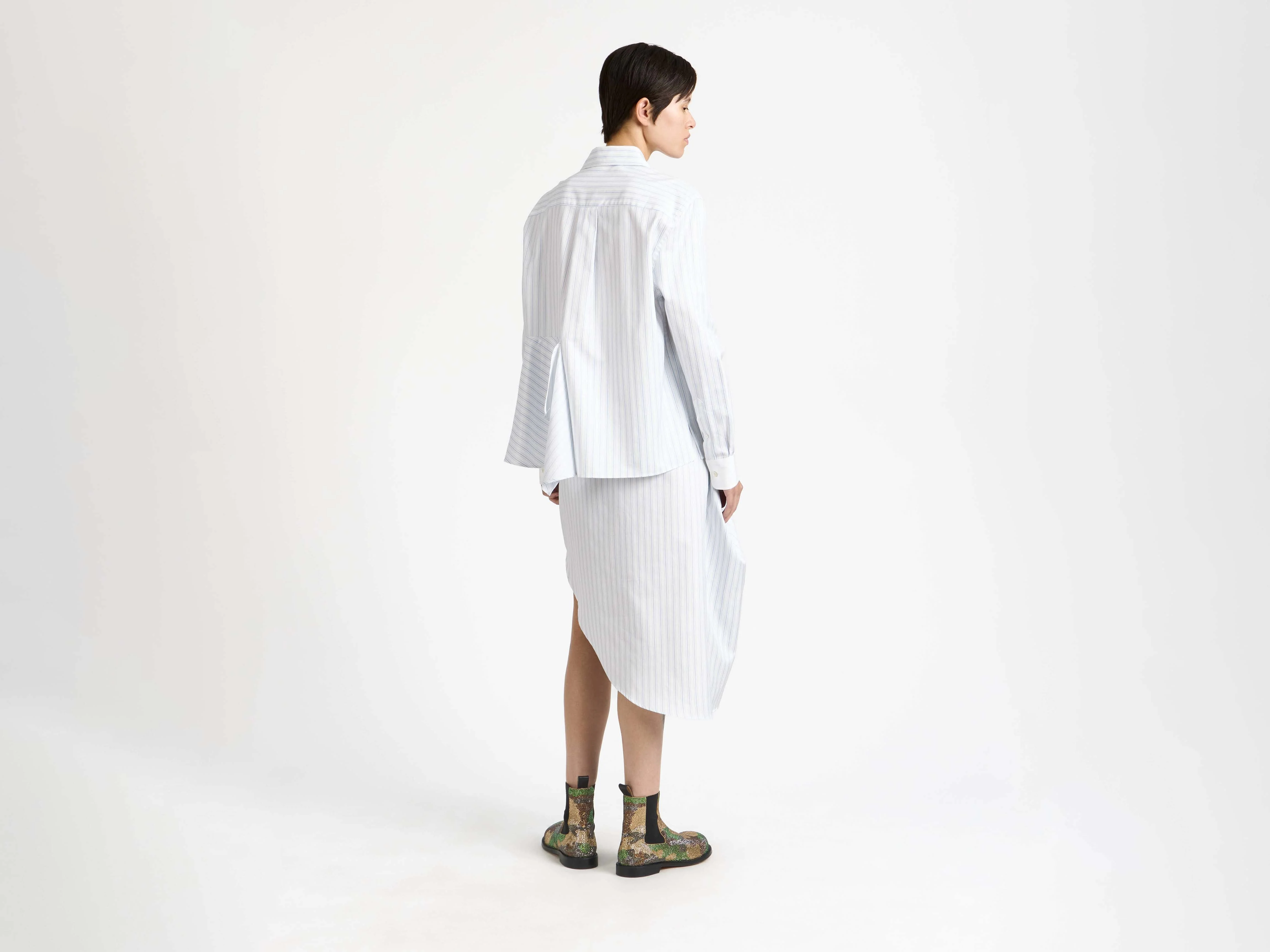 WOMENS ASYMMETRIC DRAPED SHIRT IN WHITE & BLUE - Image 2