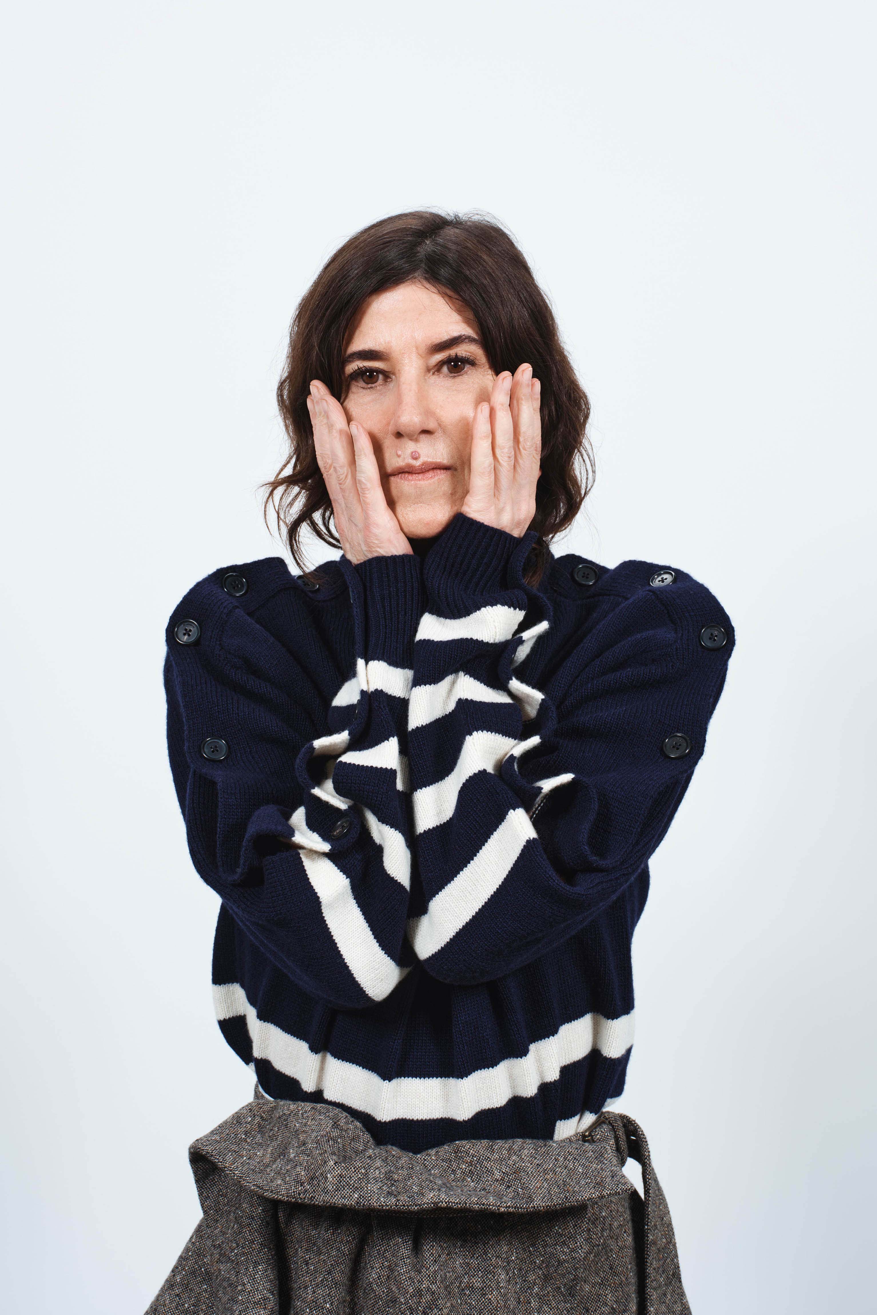 WOMENS BUTTONED SLEEVE BRETON JUMPER IN NAVY - Image 2