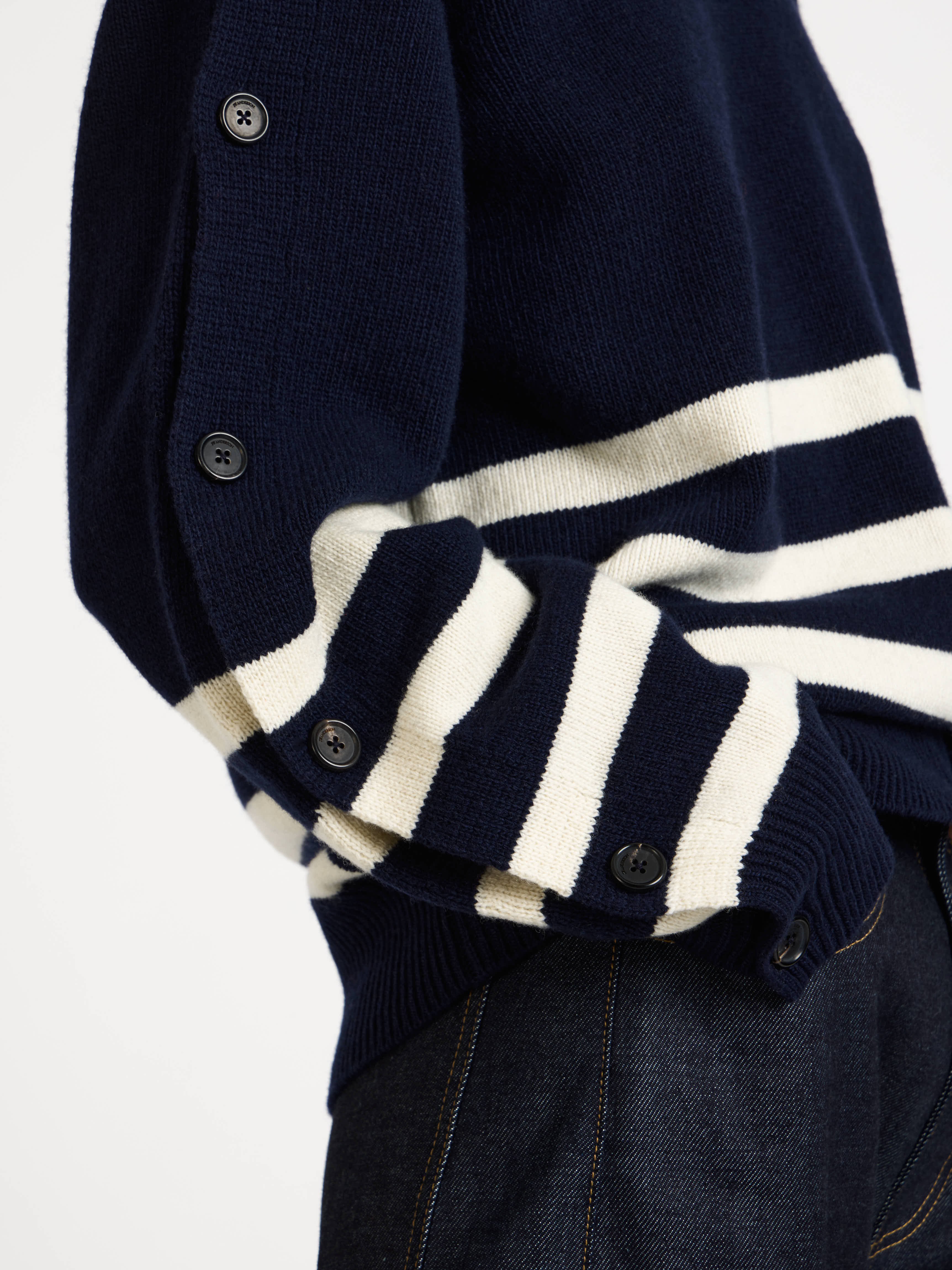 WOMENS BUTTONED SLEEVE BRETON JUMPER IN NAVY - Image 7