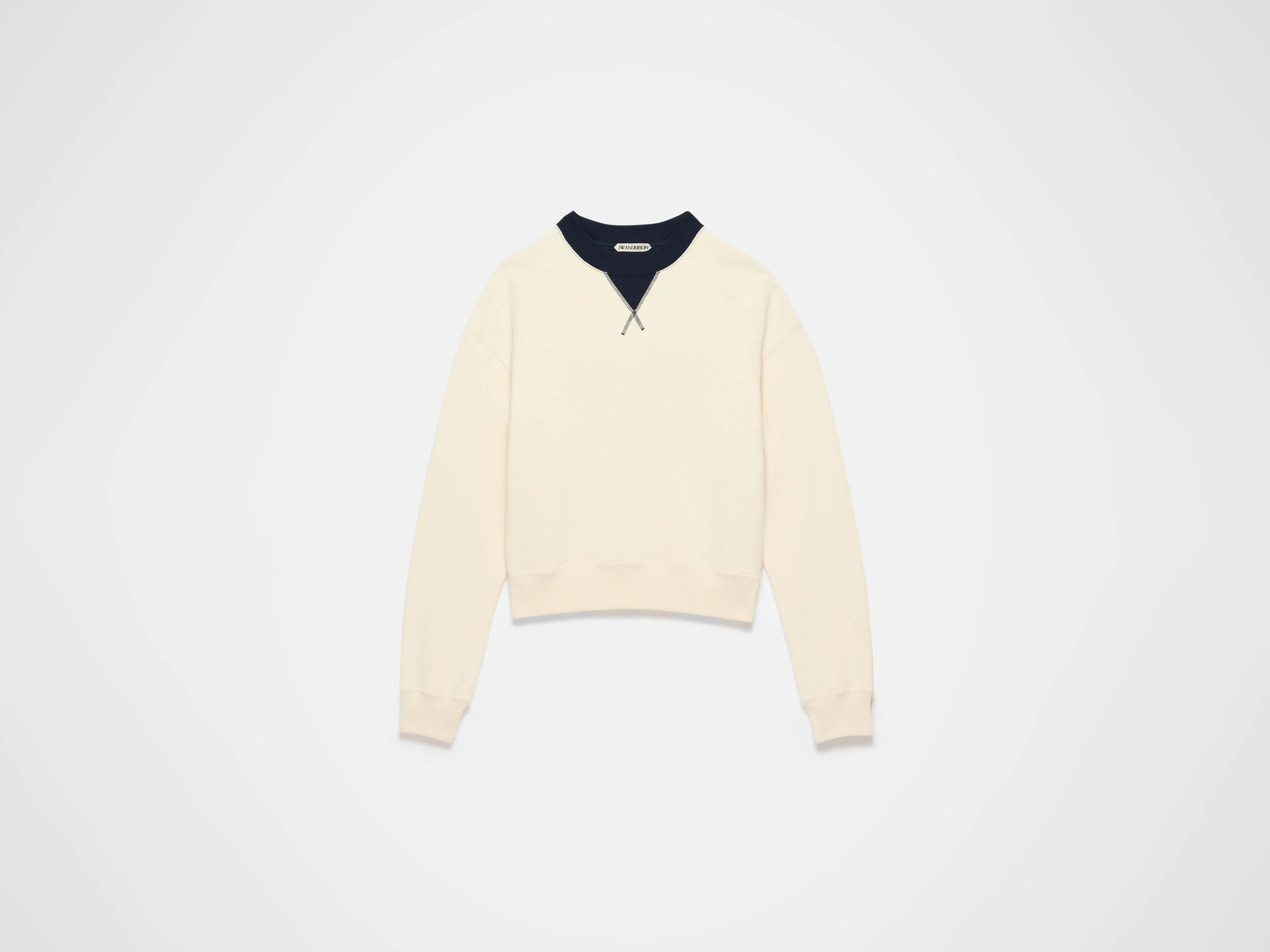WOMENS CONTRAST COLLAR SWEATSHIRT IN ECRU & NAVY - Image 8