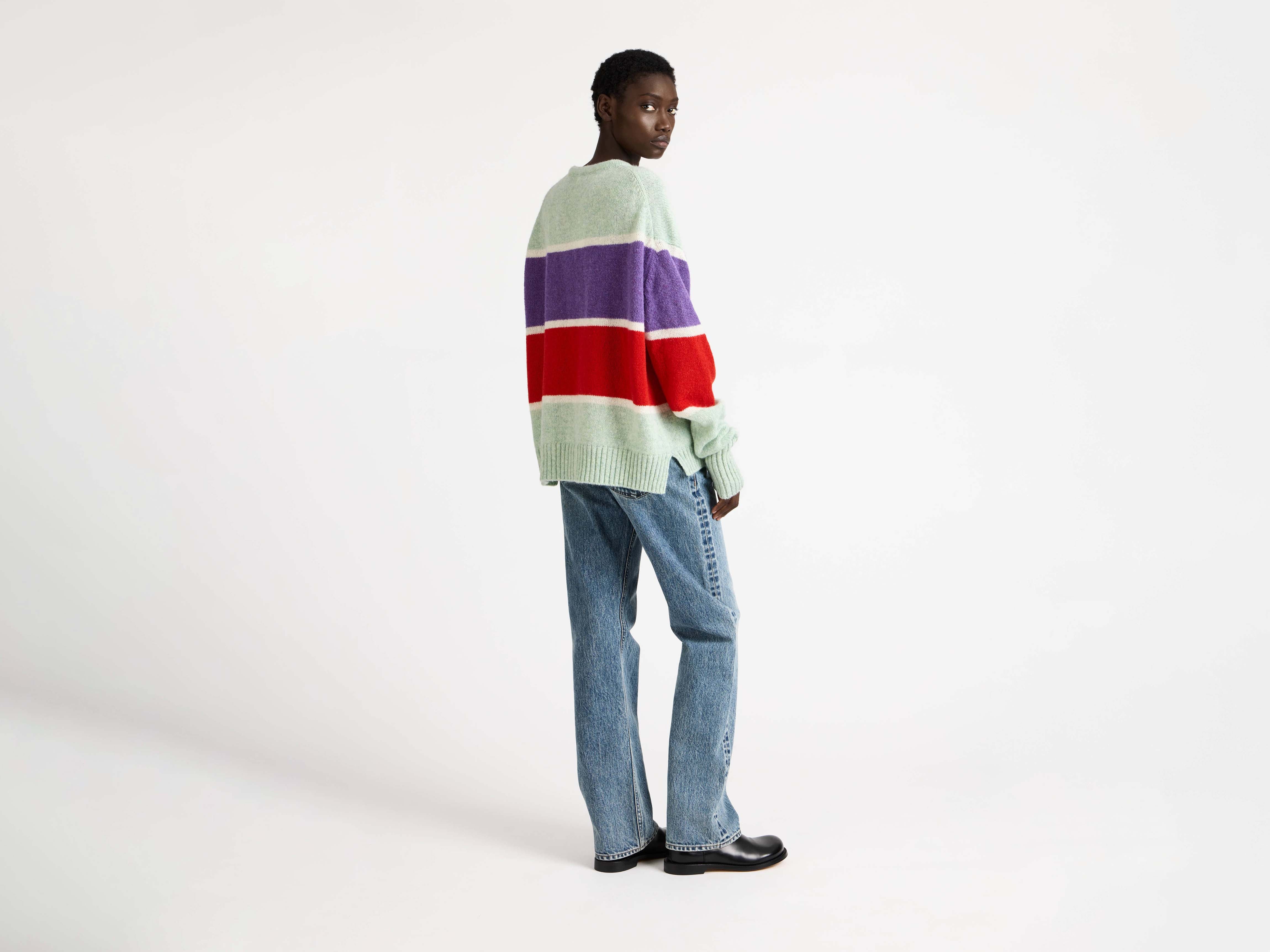 WOMENS CONTRAST STRIPED CREW NECK JUMPER IN MINT - Image 2