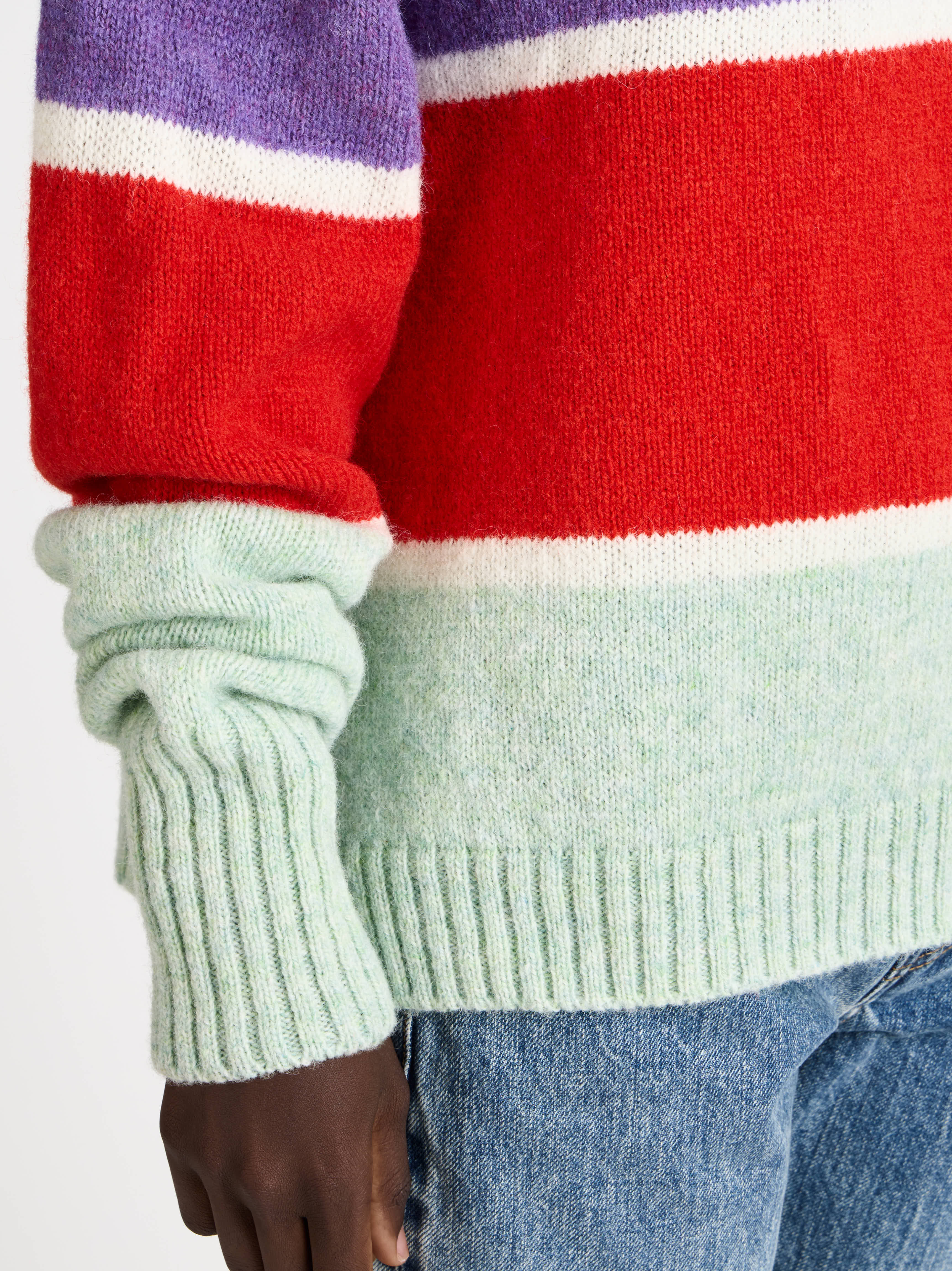 WOMENS CONTRAST STRIPED CREW NECK JUMPER IN MINT - Image 4