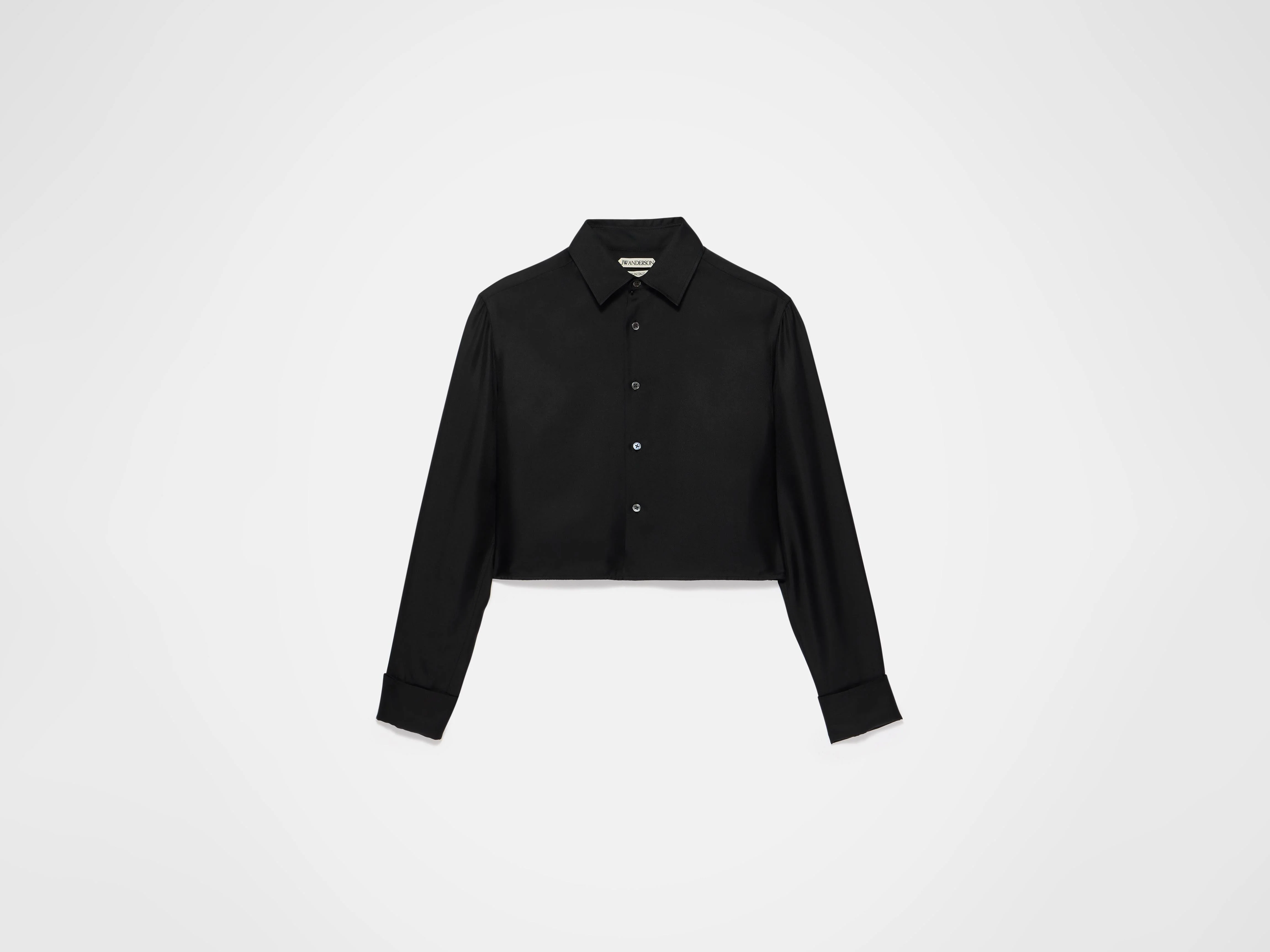 WOMENS CROPPED SILK TWILL SHIRT IN BLACK - Image 8