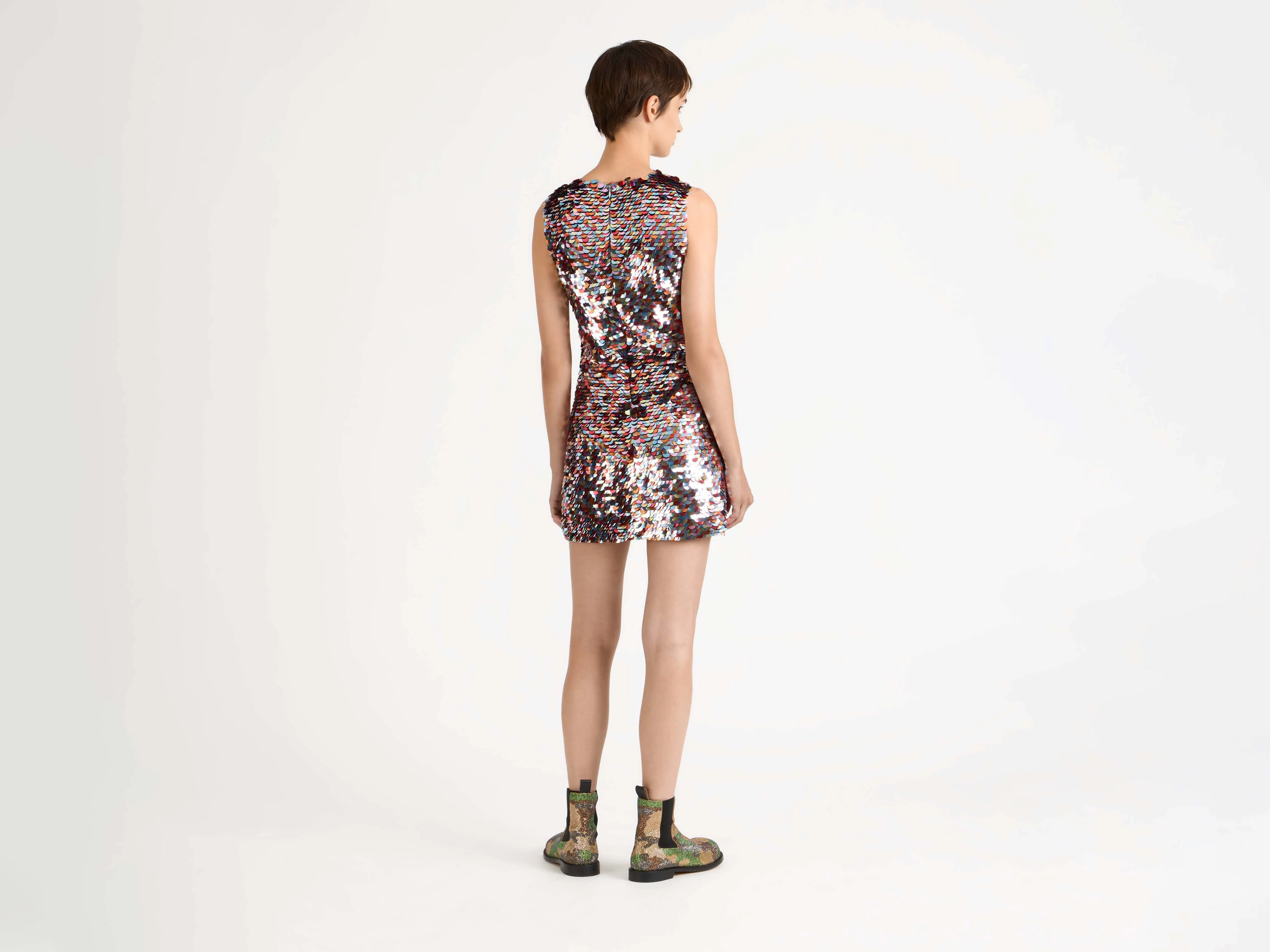 WOMENS EMBELLISHED MINI SHIFT DRESS IN MULTI - Image 3