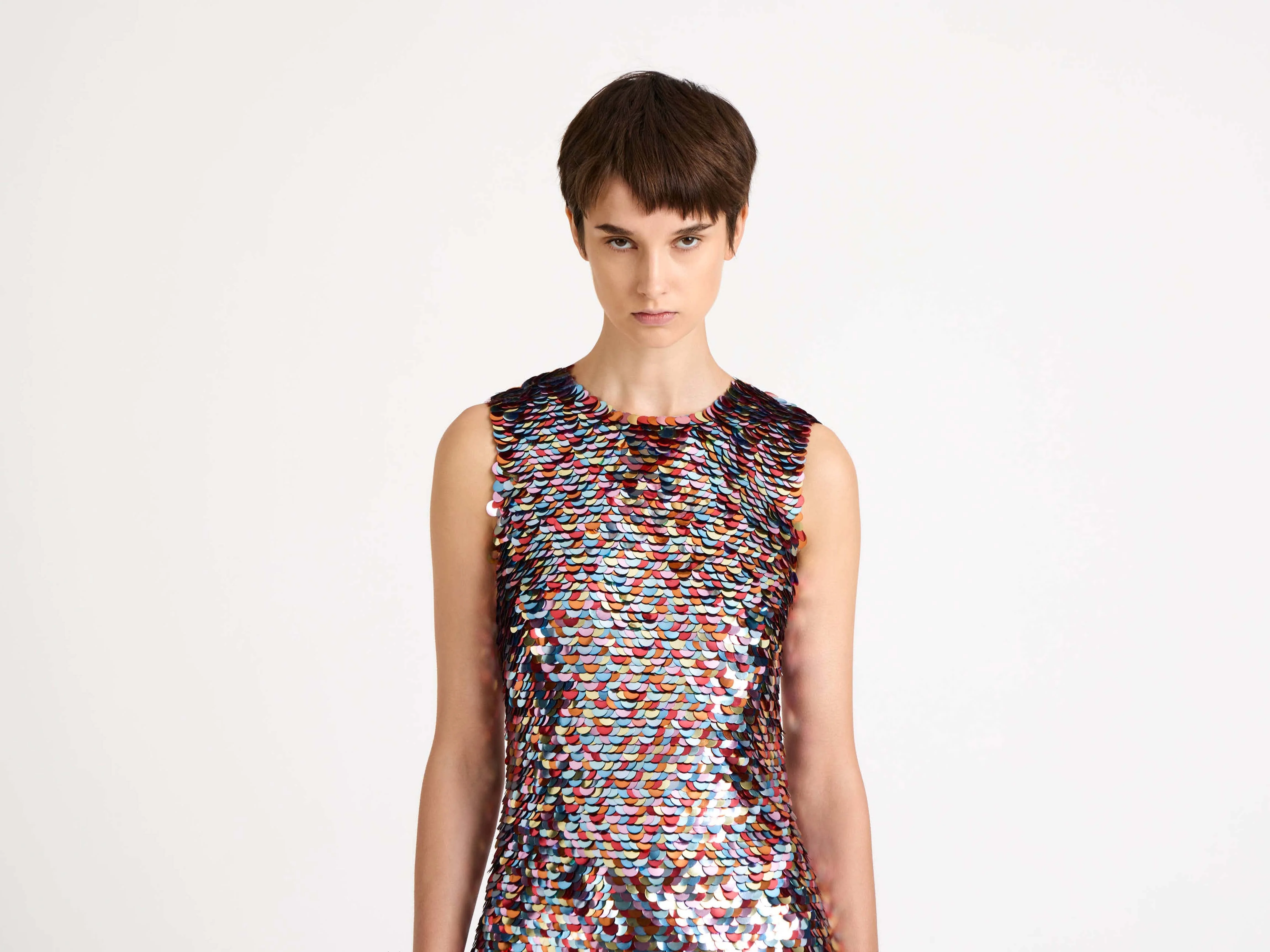 WOMENS EMBELLISHED MINI SHIFT DRESS IN MULTI - Image 5
