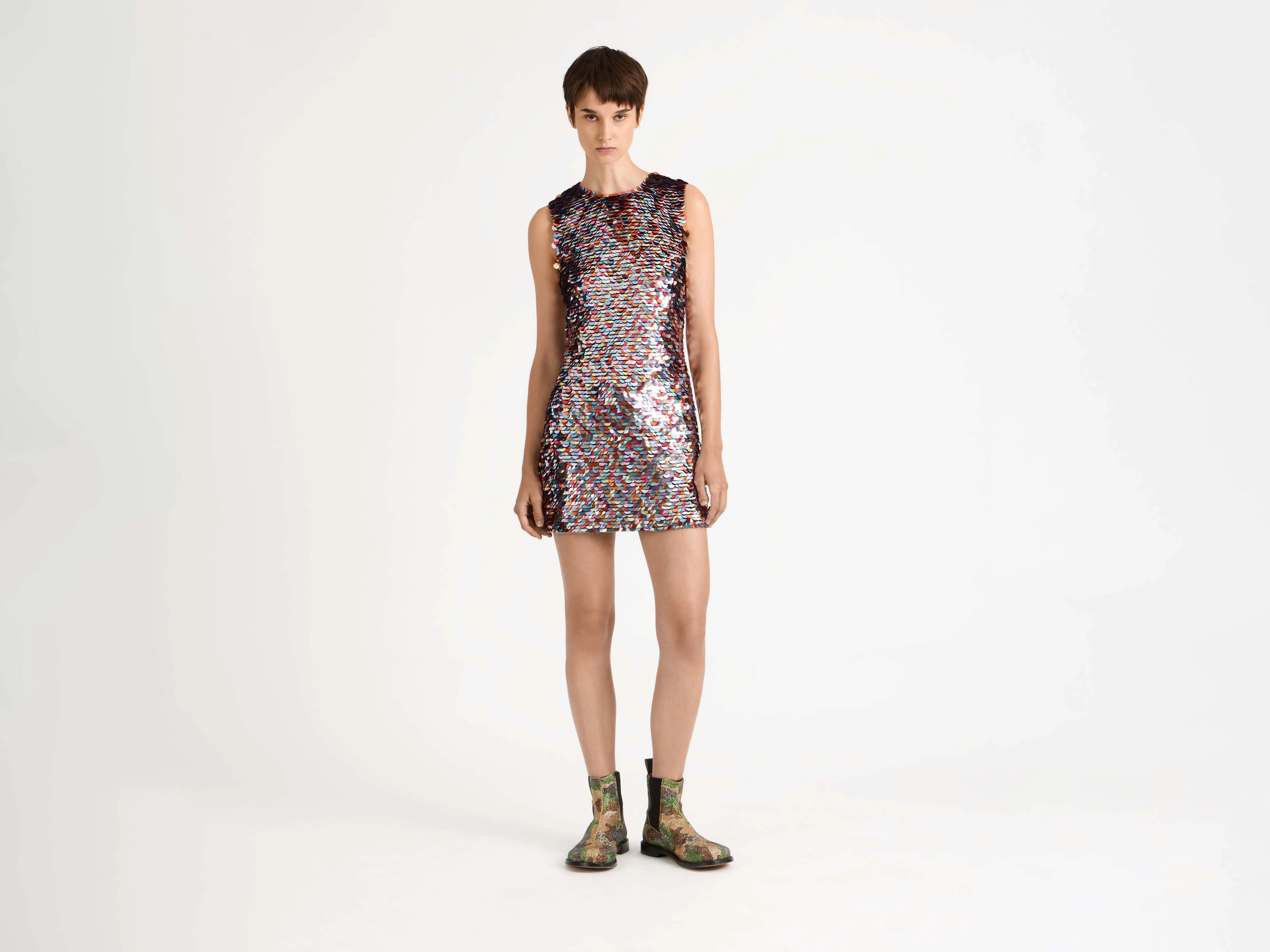 WOMENS EMBELLISHED MINI SHIFT DRESS IN MULTI - Image 6