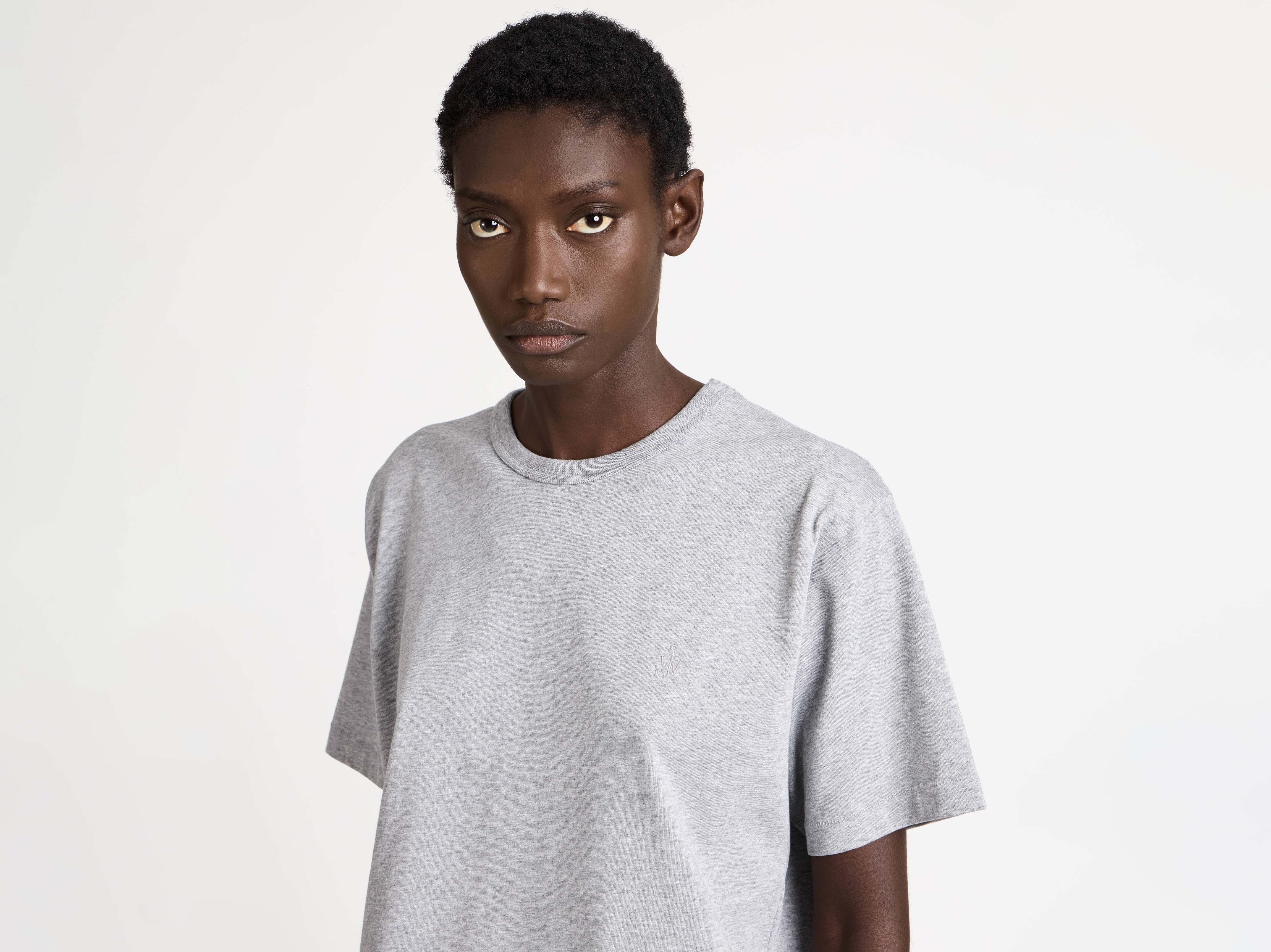WOMENS EMBROIDERED ANCHOR T-SHIRT IN MID GREY MELANGE - Image 3