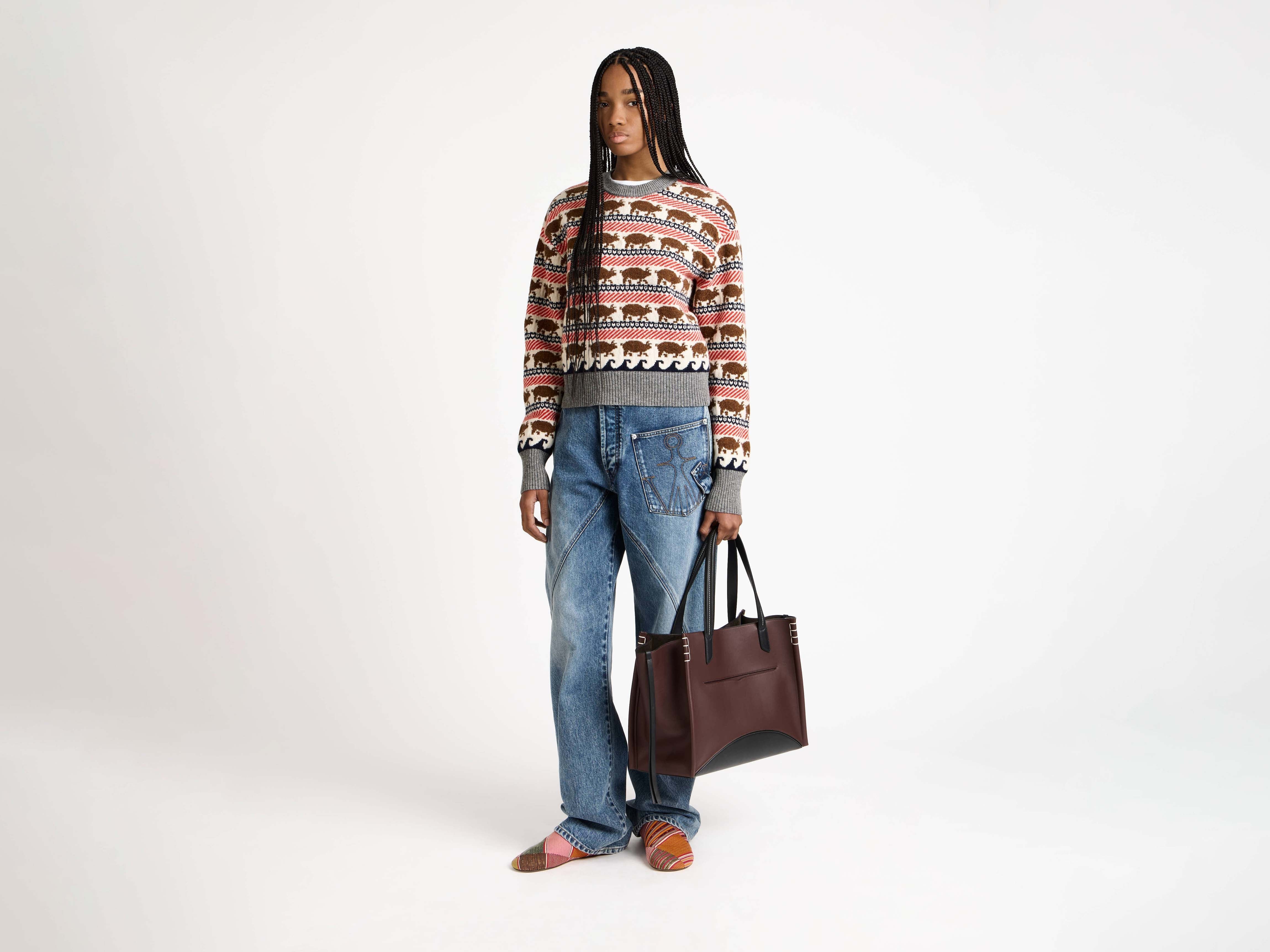 WOMENS FAIRISLE 'PIG' JUMPER IN RED - Image 2