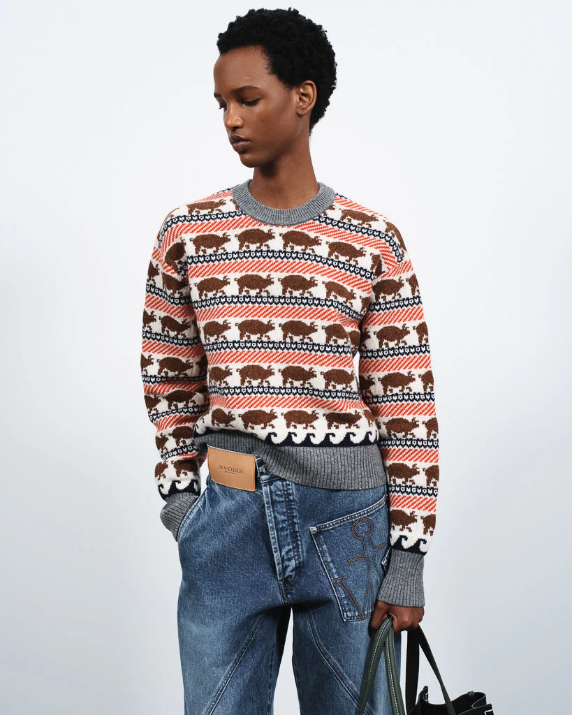 WOMENS FAIRISLE 'PIG' JUMPER IN RED - Image 3
