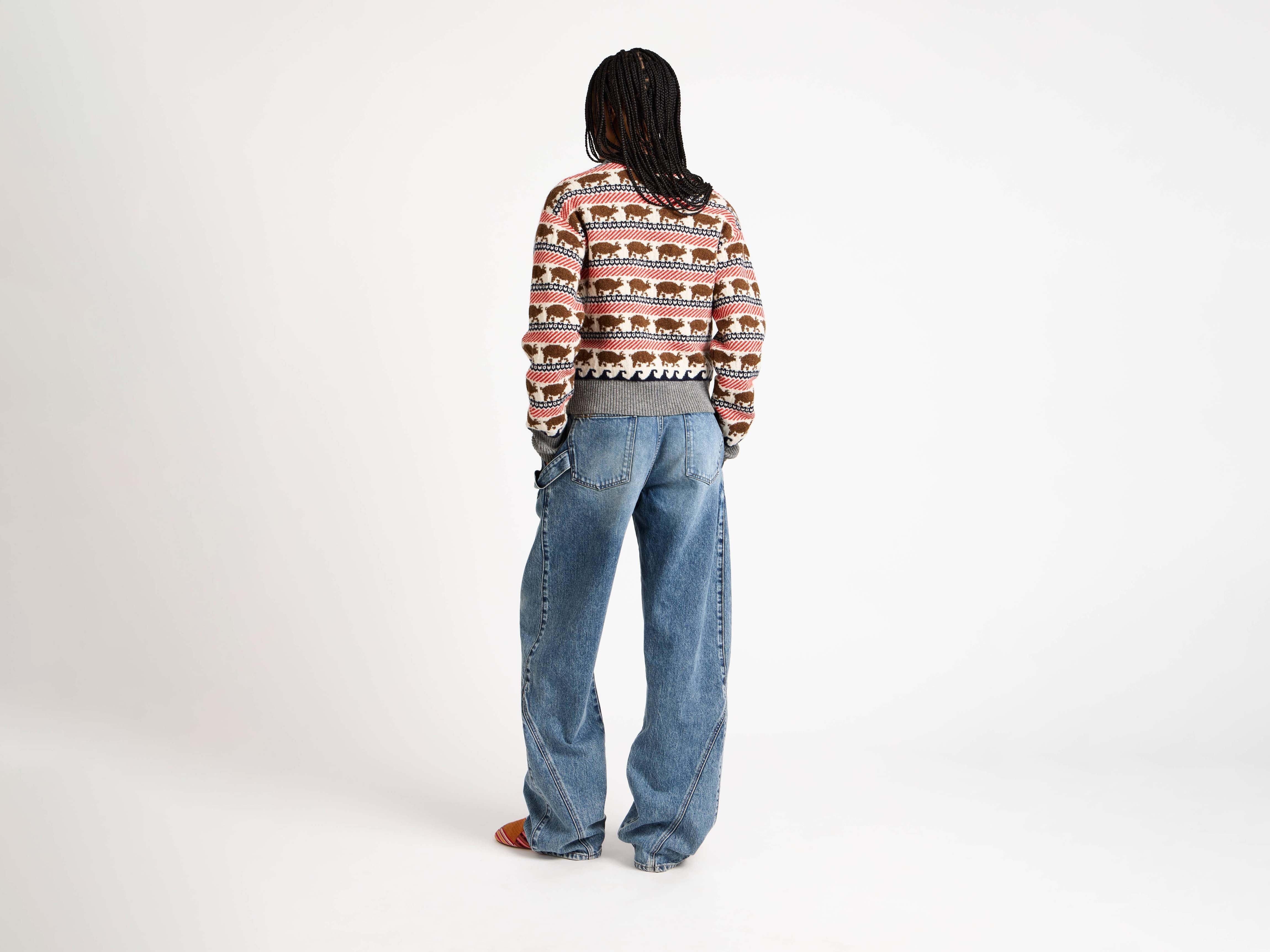 WOMENS FAIRISLE 'PIG' JUMPER IN RED - Image 4
