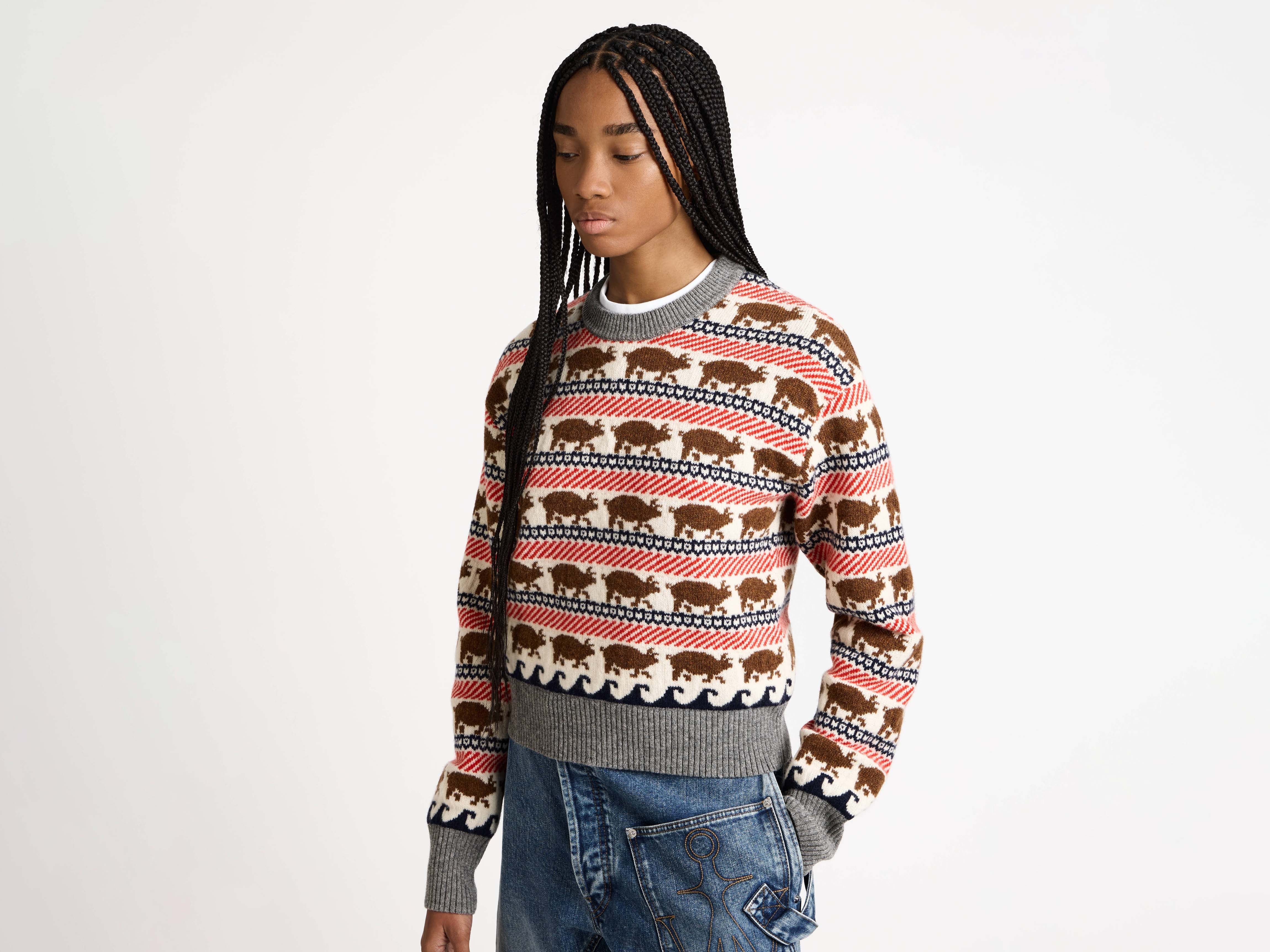 WOMENS FAIRISLE 'PIG' JUMPER IN RED - Image 6