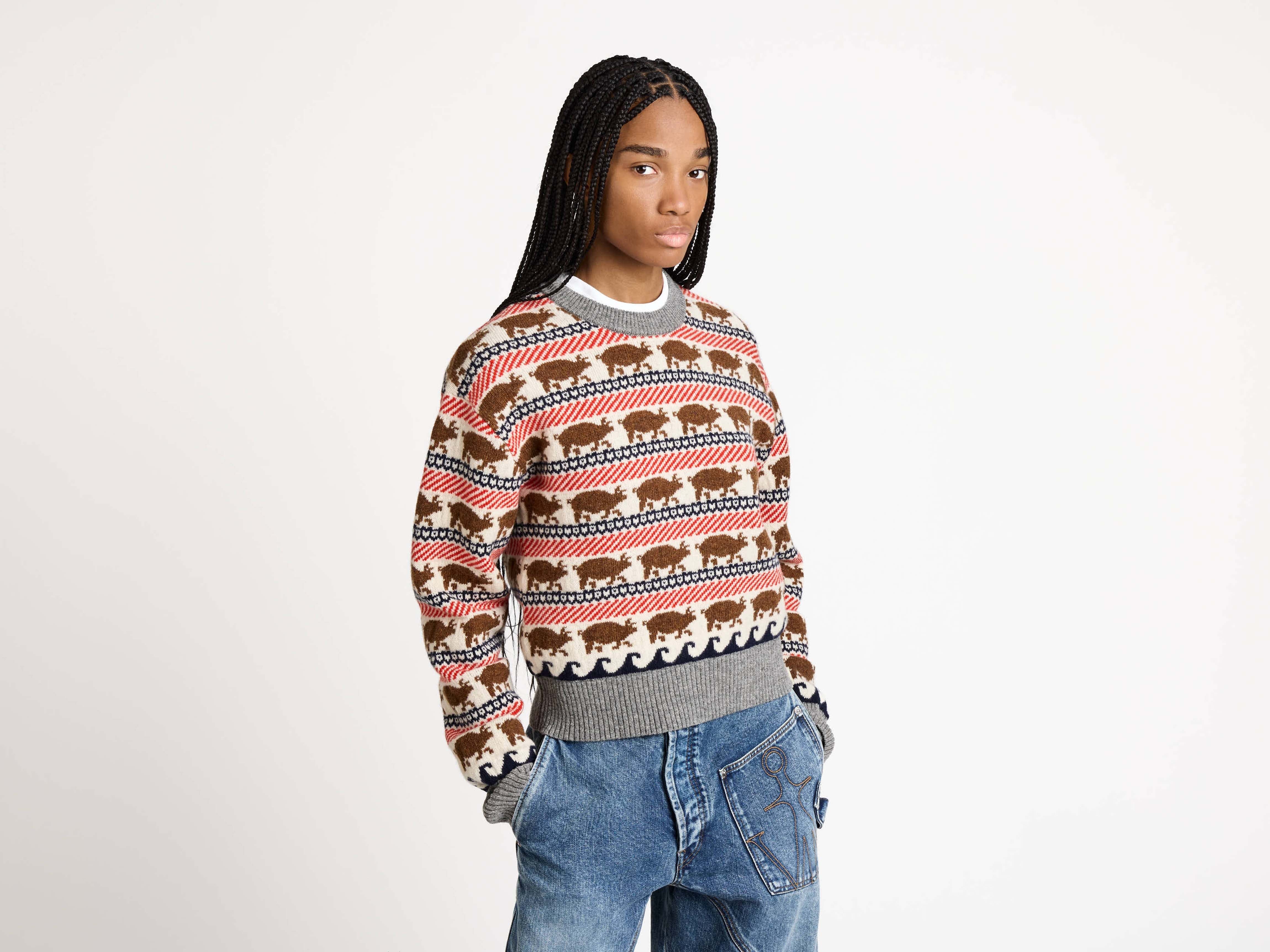 WOMENS FAIRISLE 'PIG' JUMPER IN RED - Image 7