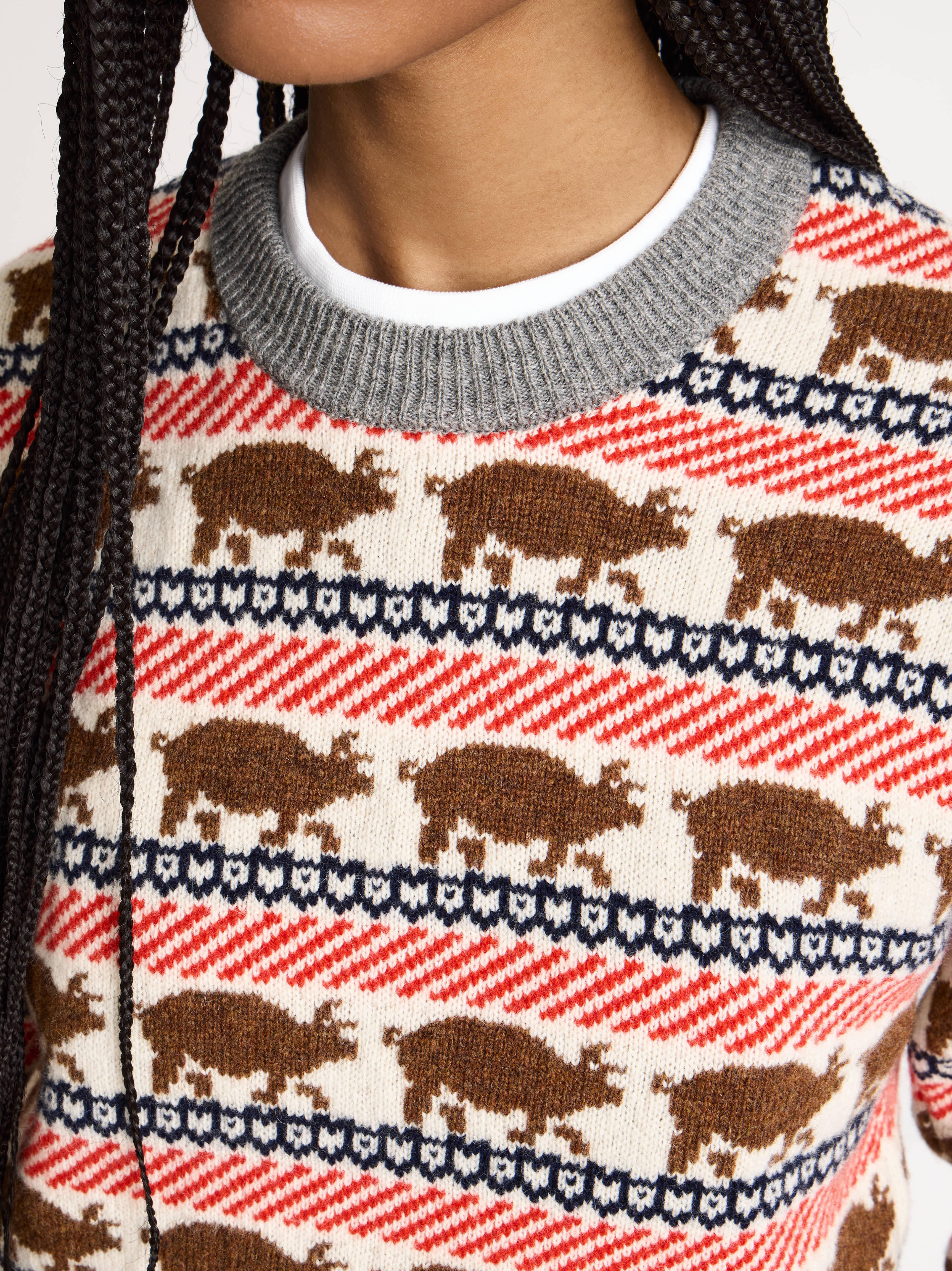 WOMENS FAIRISLE 'PIG' JUMPER IN RED - Image 8