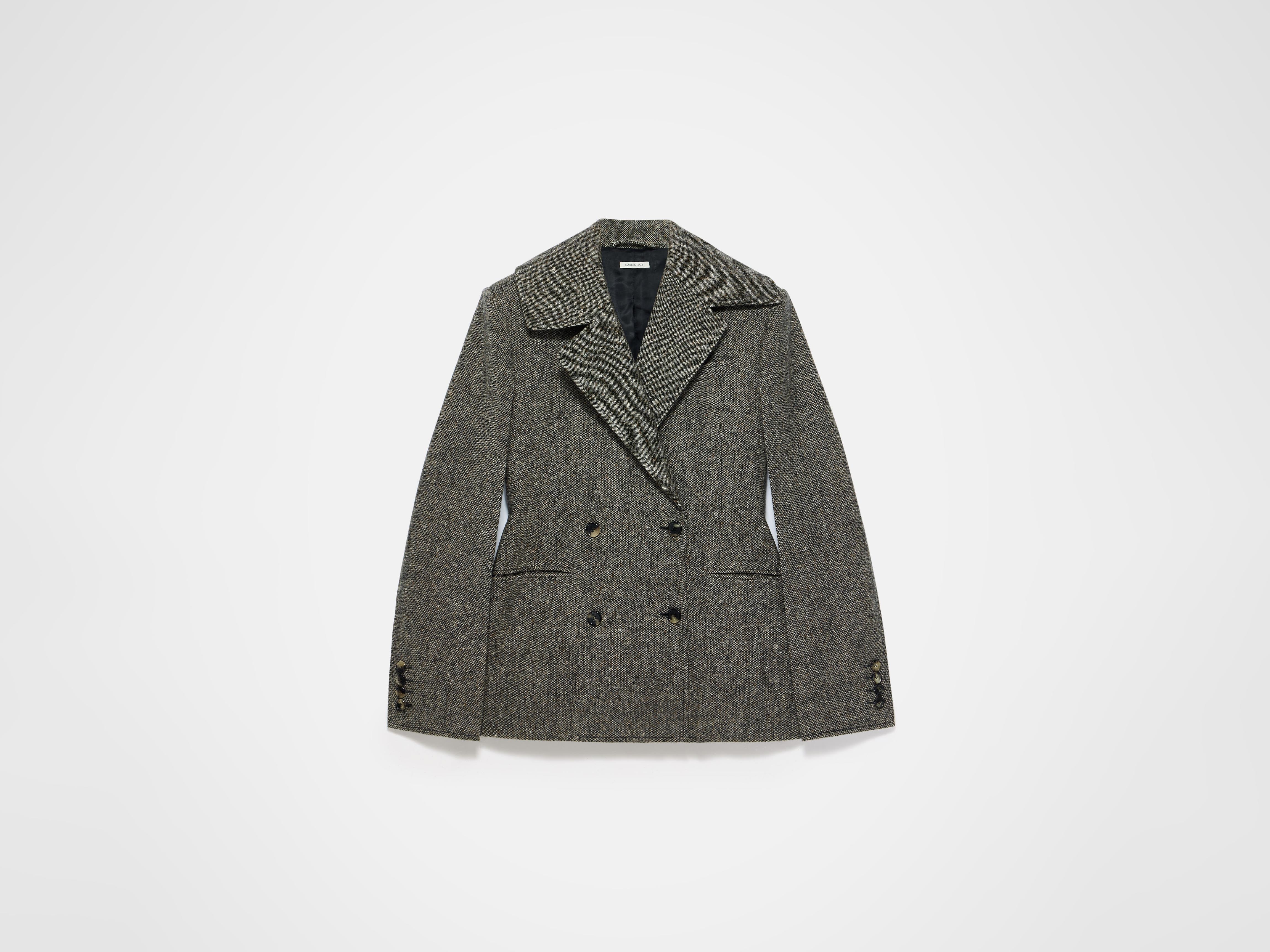 WOMENS FITTED WAIST TAILORED JACKET IN BEIGE & BLACK - Image 7