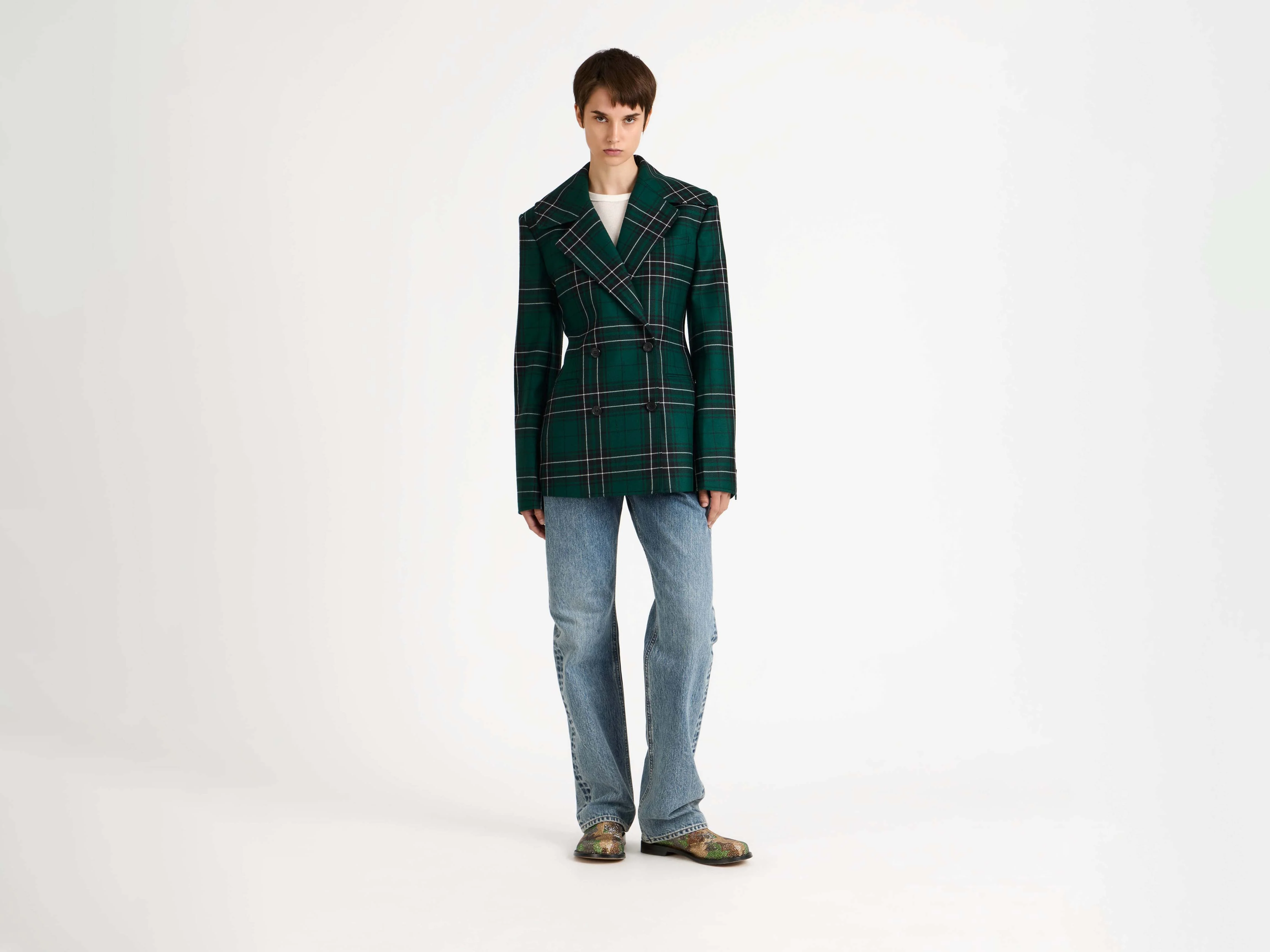 WOMENS FITTED WAIST TAILORED JACKET IN FOREST GREEN - Image 5
