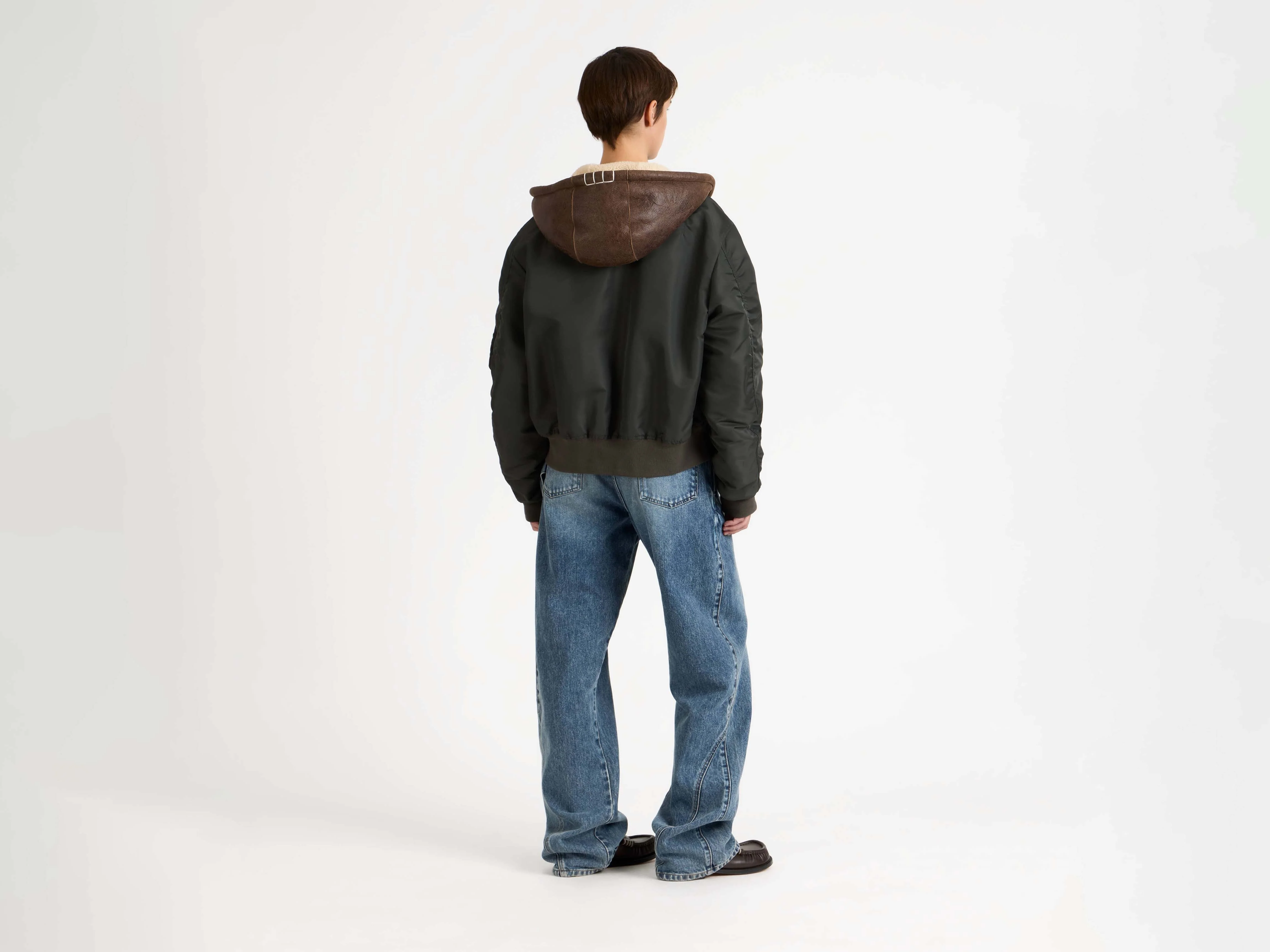 WOMENS HOODED BOMBER JACKET IN DARK KHAKI - Image 2
