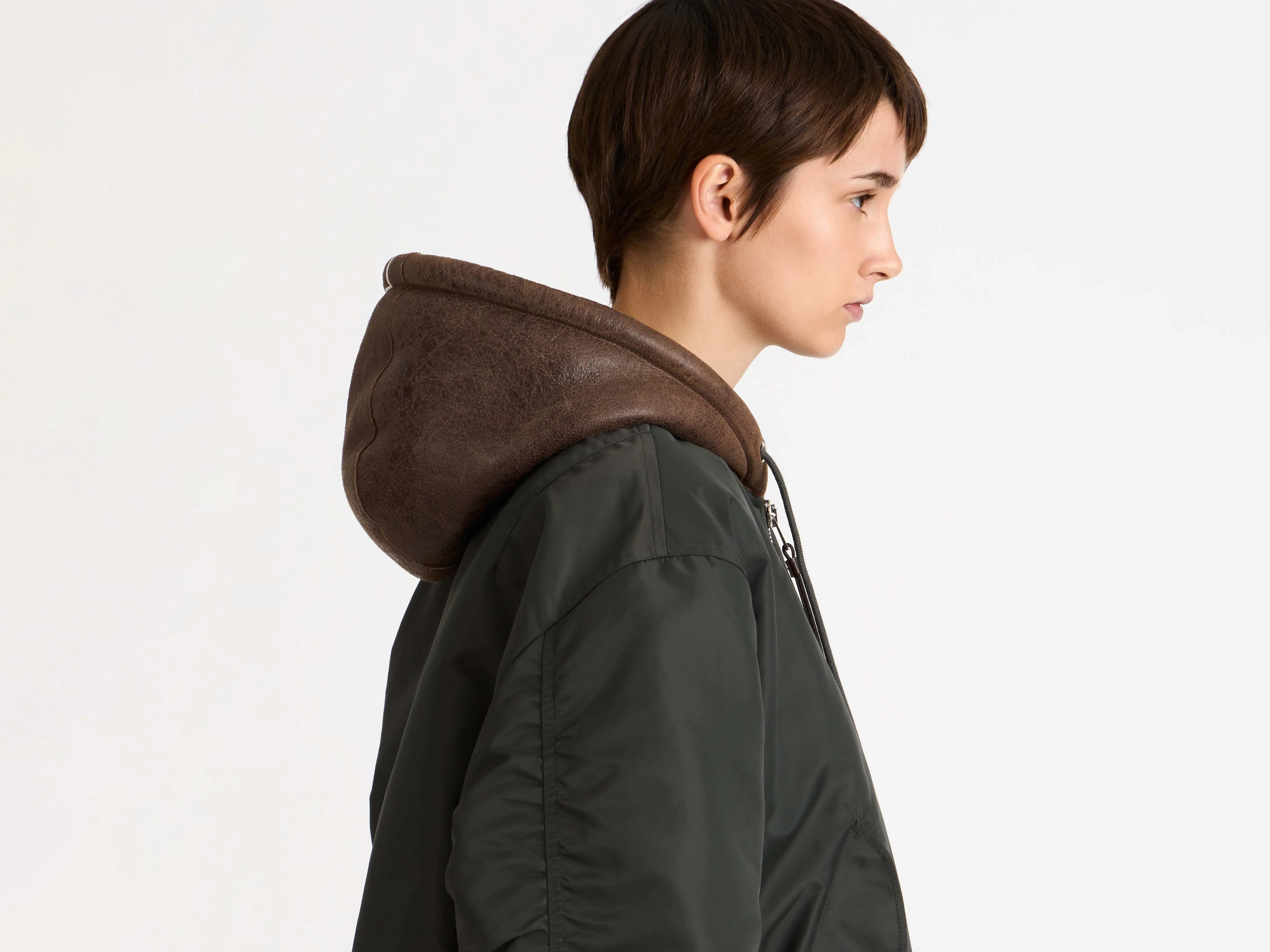WOMENS HOODED BOMBER JACKET IN DARK KHAKI - Image 5