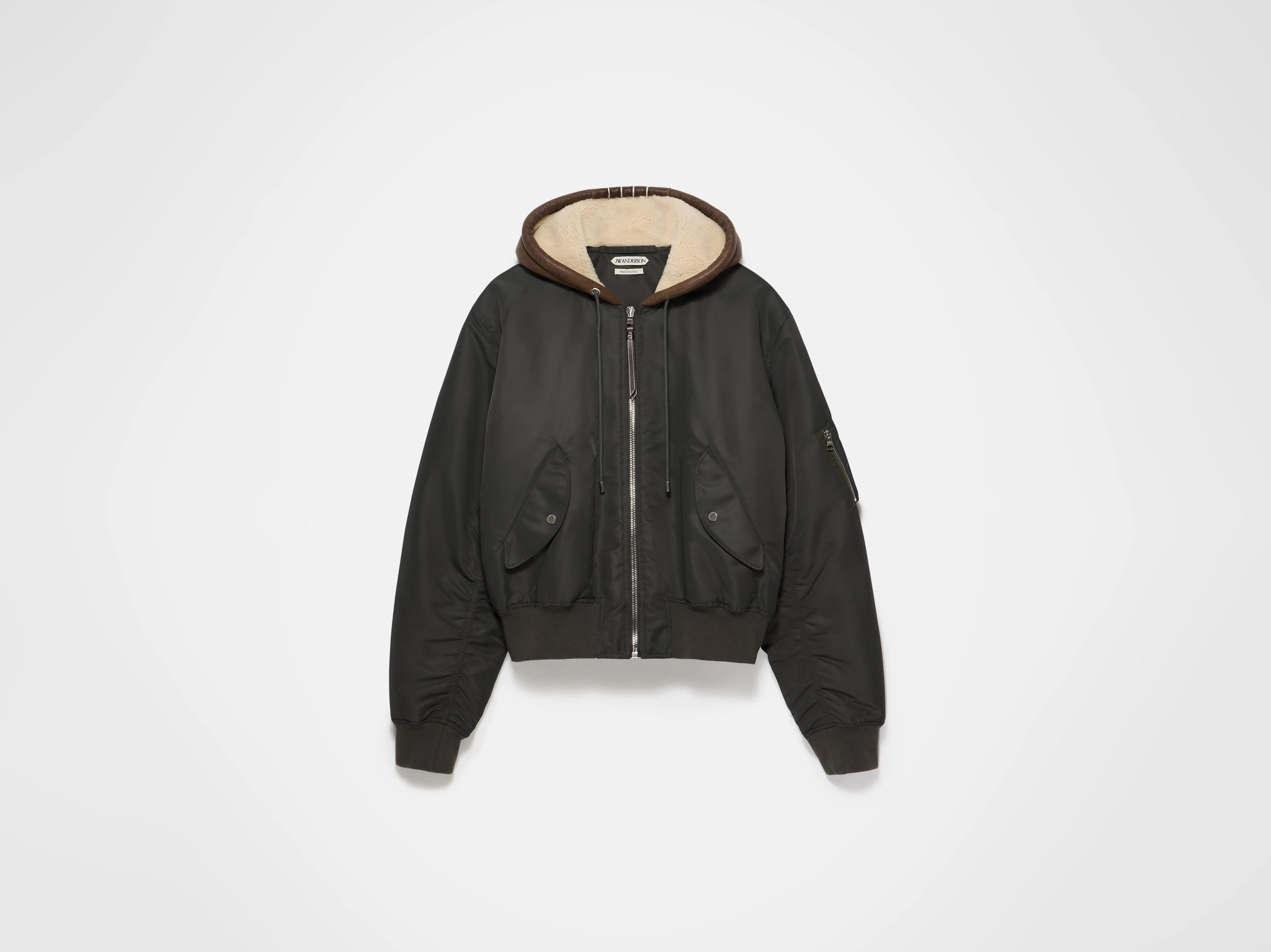 WOMENS HOODED BOMBER JACKET IN DARK KHAKI - Image 6
