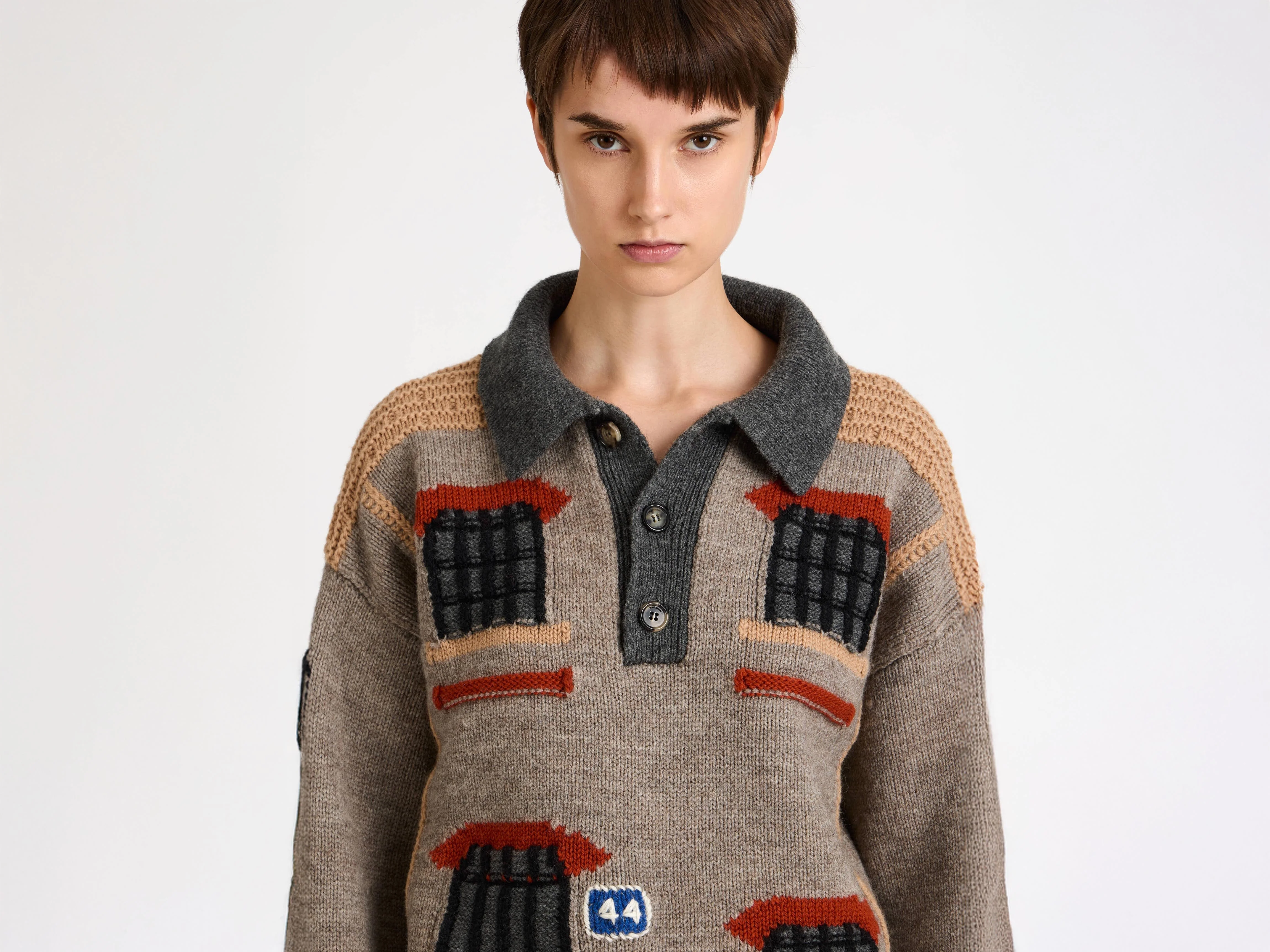 WOMENS HOUSE POLO JUMPER IN BEIGE MELANGE - Image 4