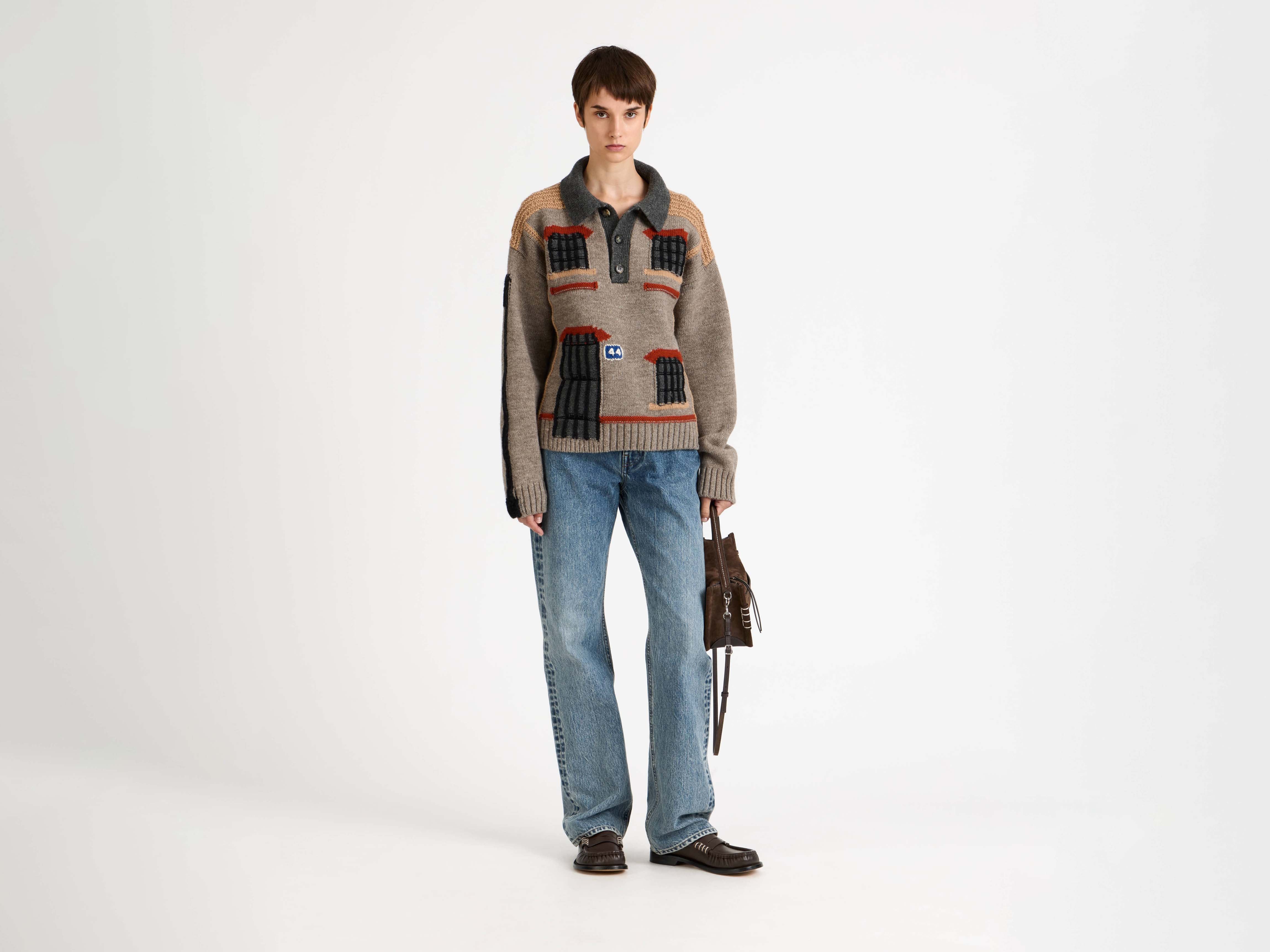 WOMENS HOUSE POLO JUMPER IN BEIGE MELANGE - Image 5