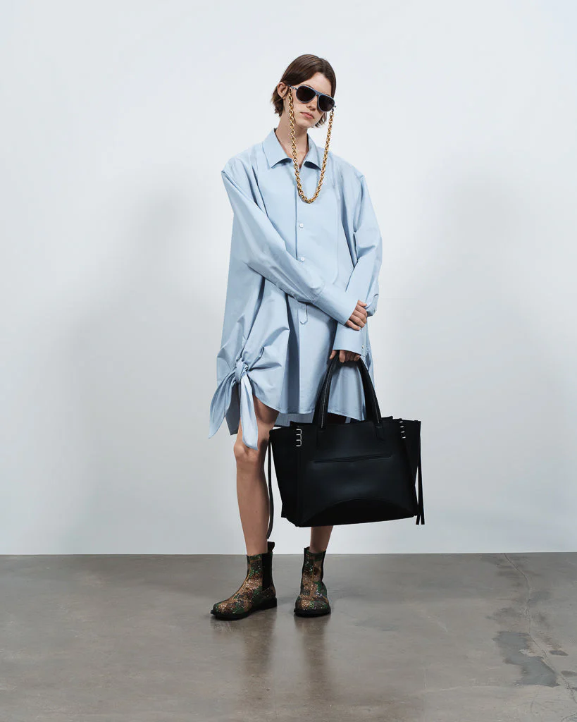 WOMENS KNOTTED DETAIL SILK SHIRT DRESS IN POWDER BLUE - Image 5