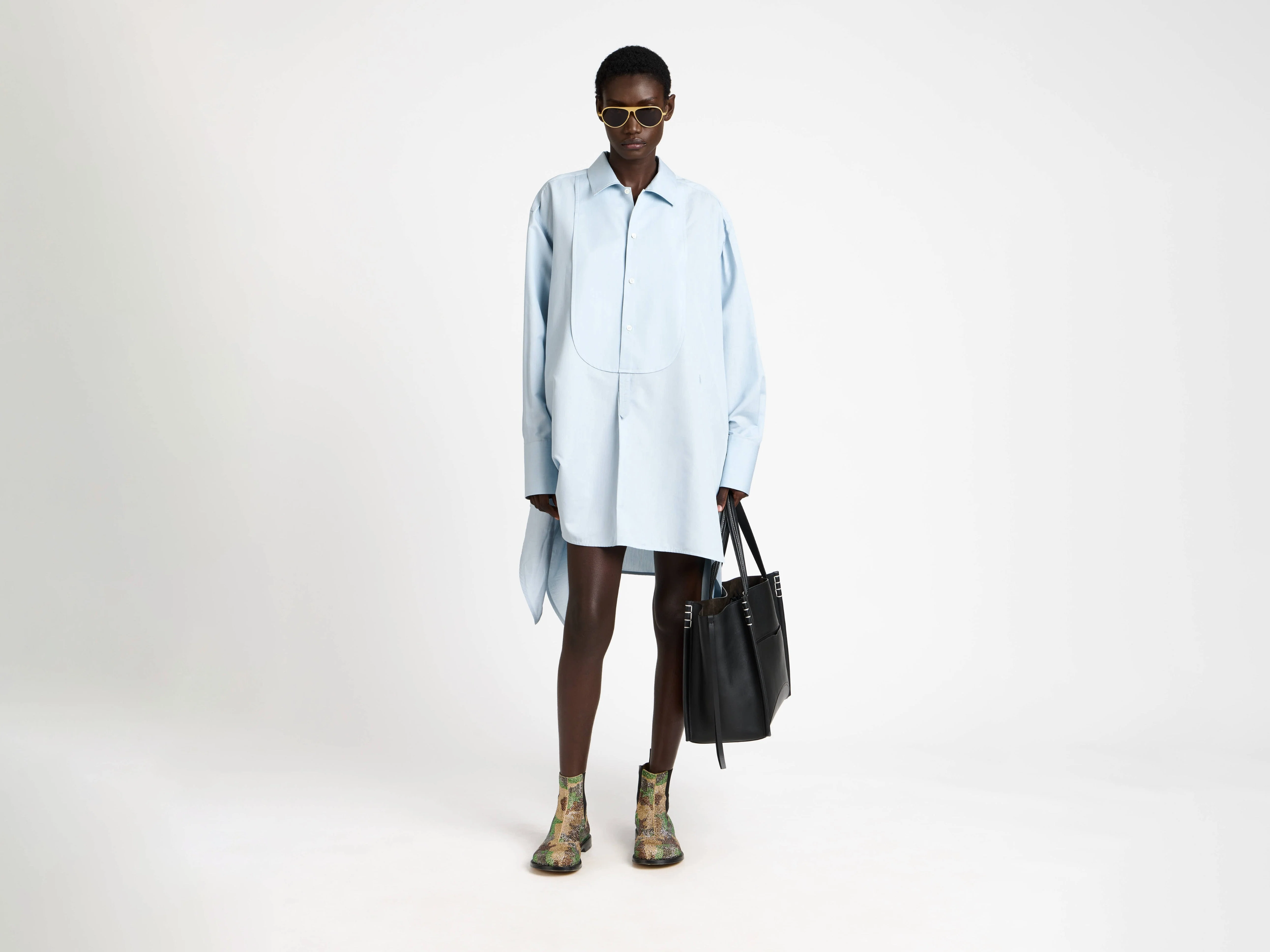 WOMENS KNOTTED DETAIL SILK SHIRT DRESS IN POWDER BLUE - Image 7