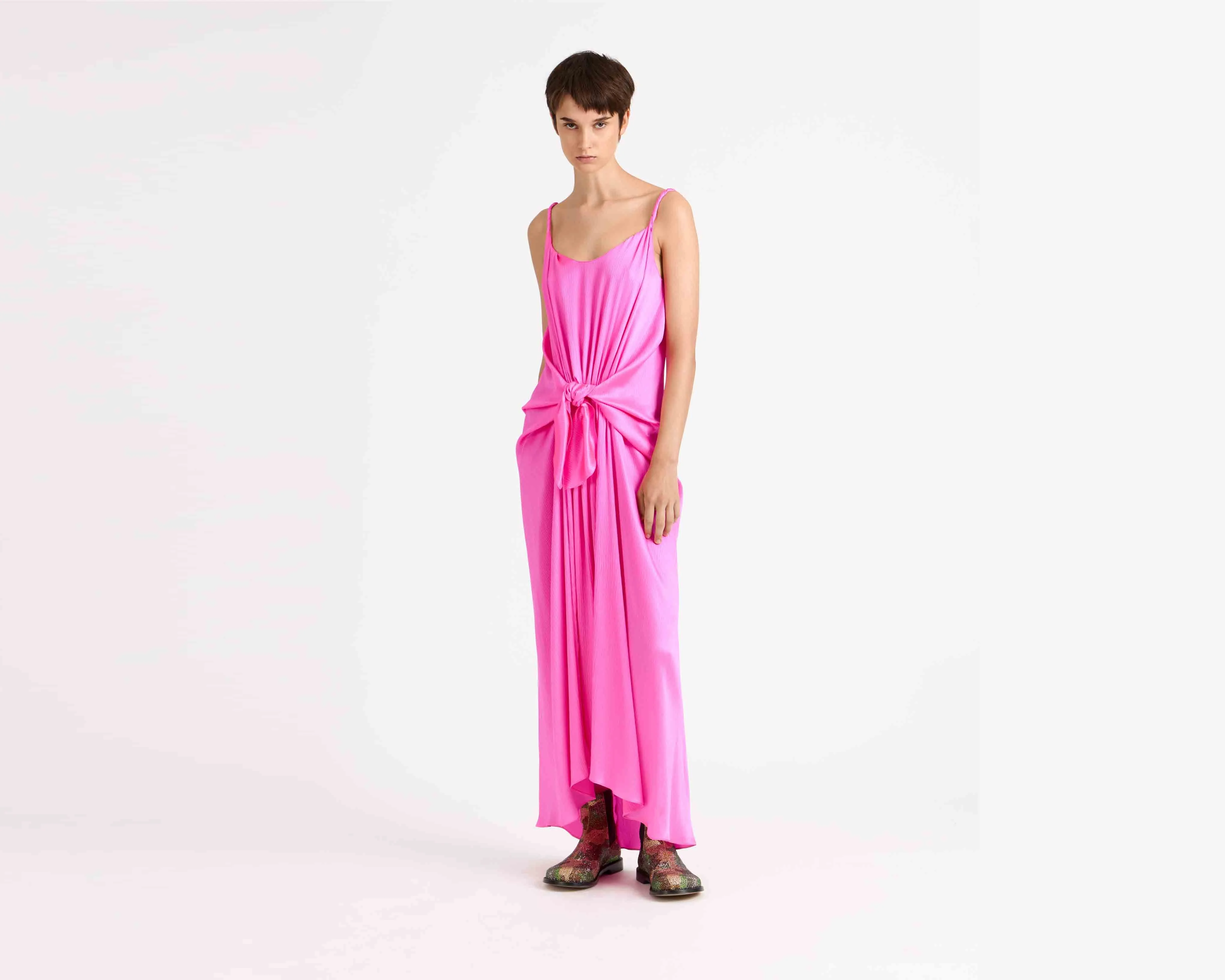 WOMENS KNOTTED WAIST LONGLINE DRESS IN PINK - Image 2