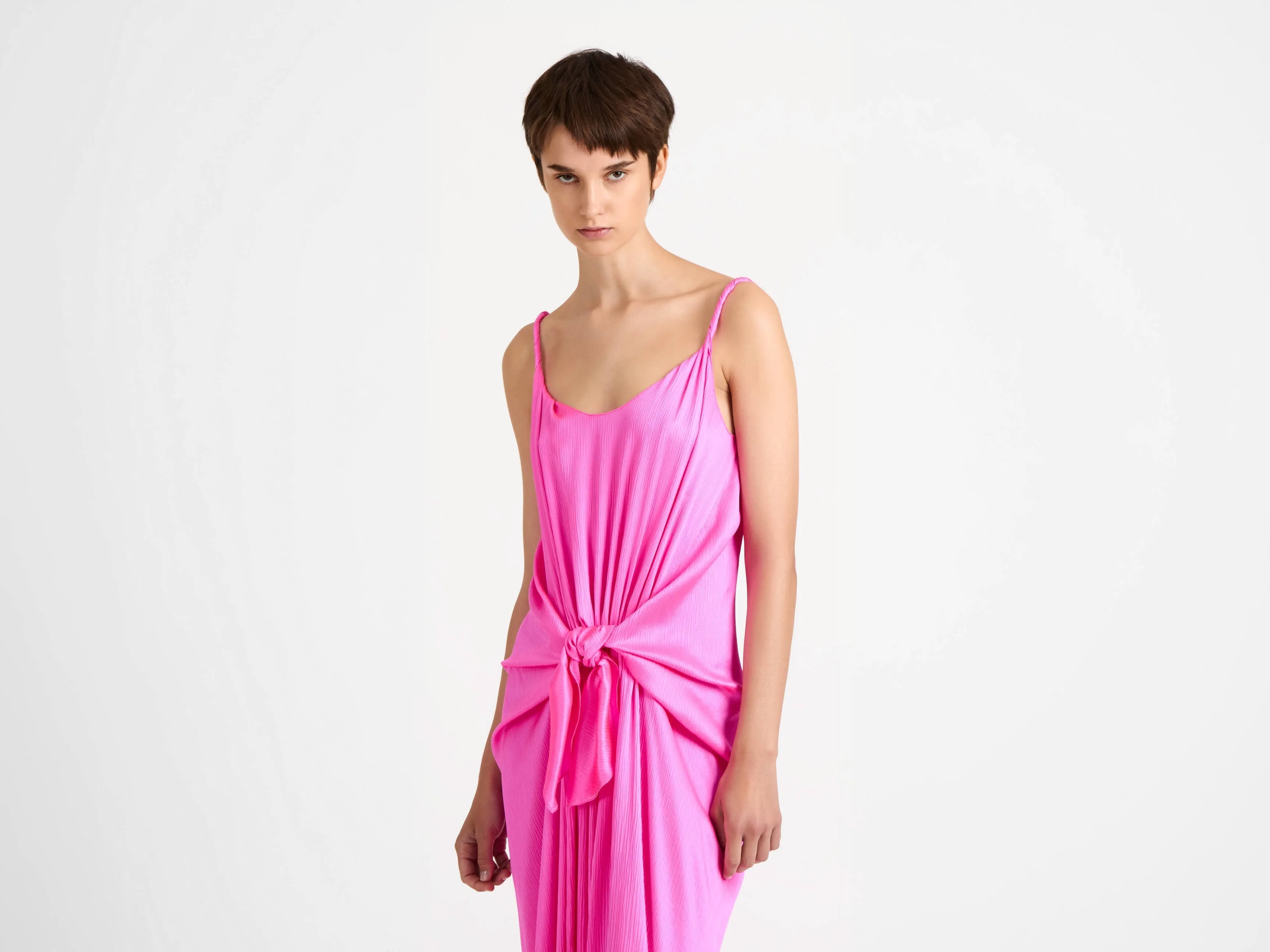 WOMENS KNOTTED WAIST LONGLINE DRESS IN PINK - Image 4