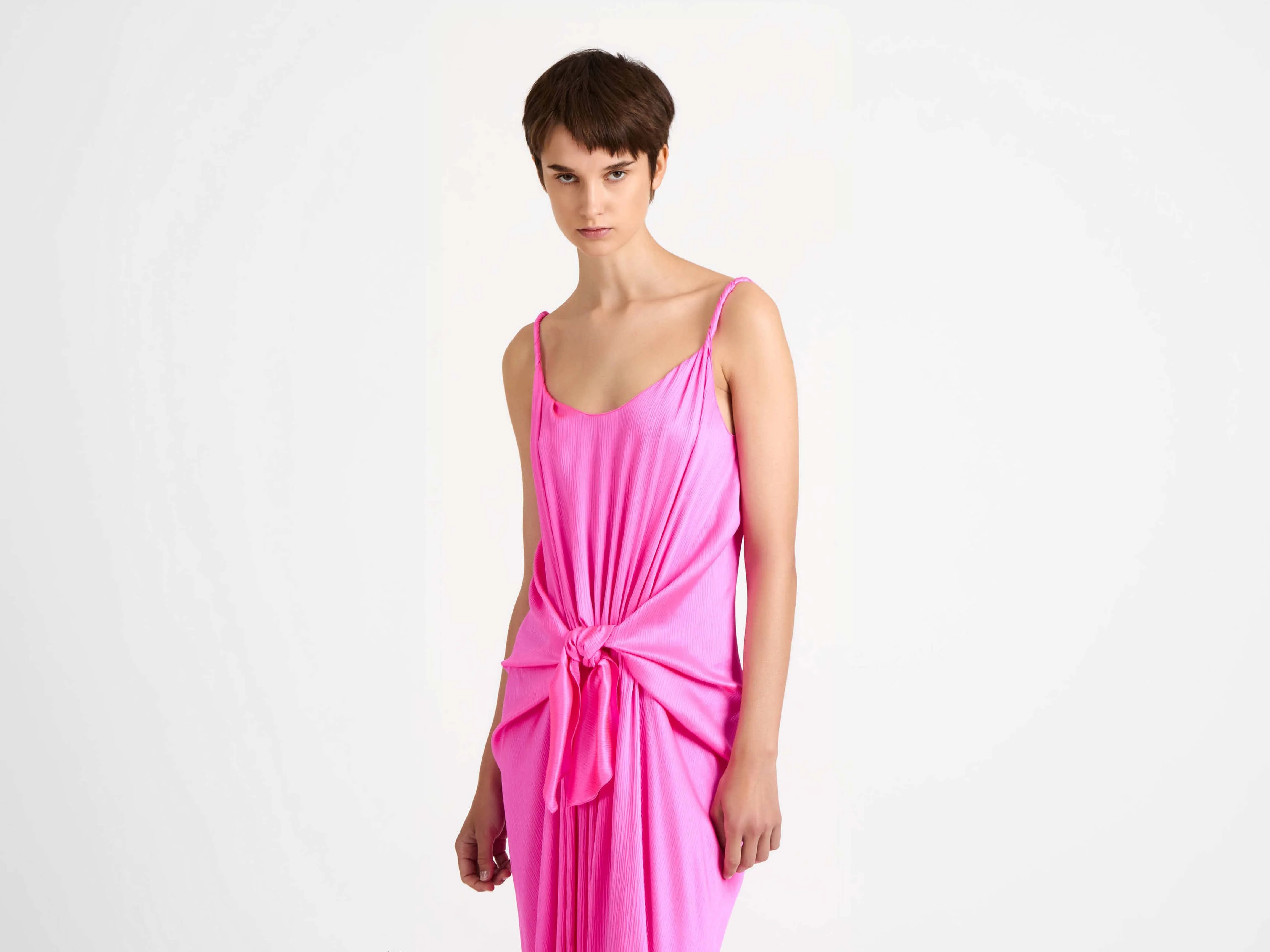 WOMENS KNOTTED WAIST LONGLINE DRESS IN PINK - Image 8