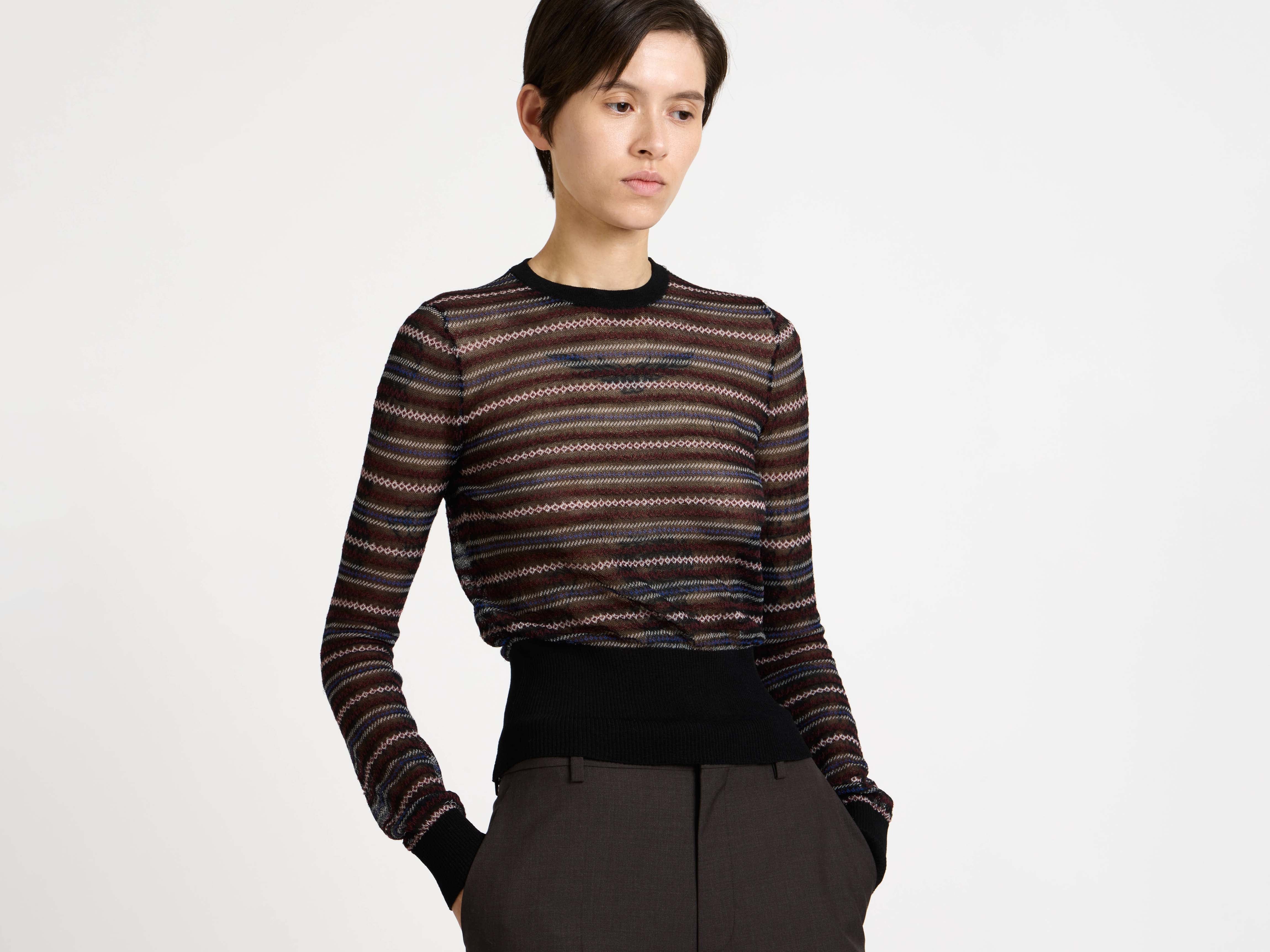 WOMENS LONG SLEEVE FAIRISLE TOP IN BLACK