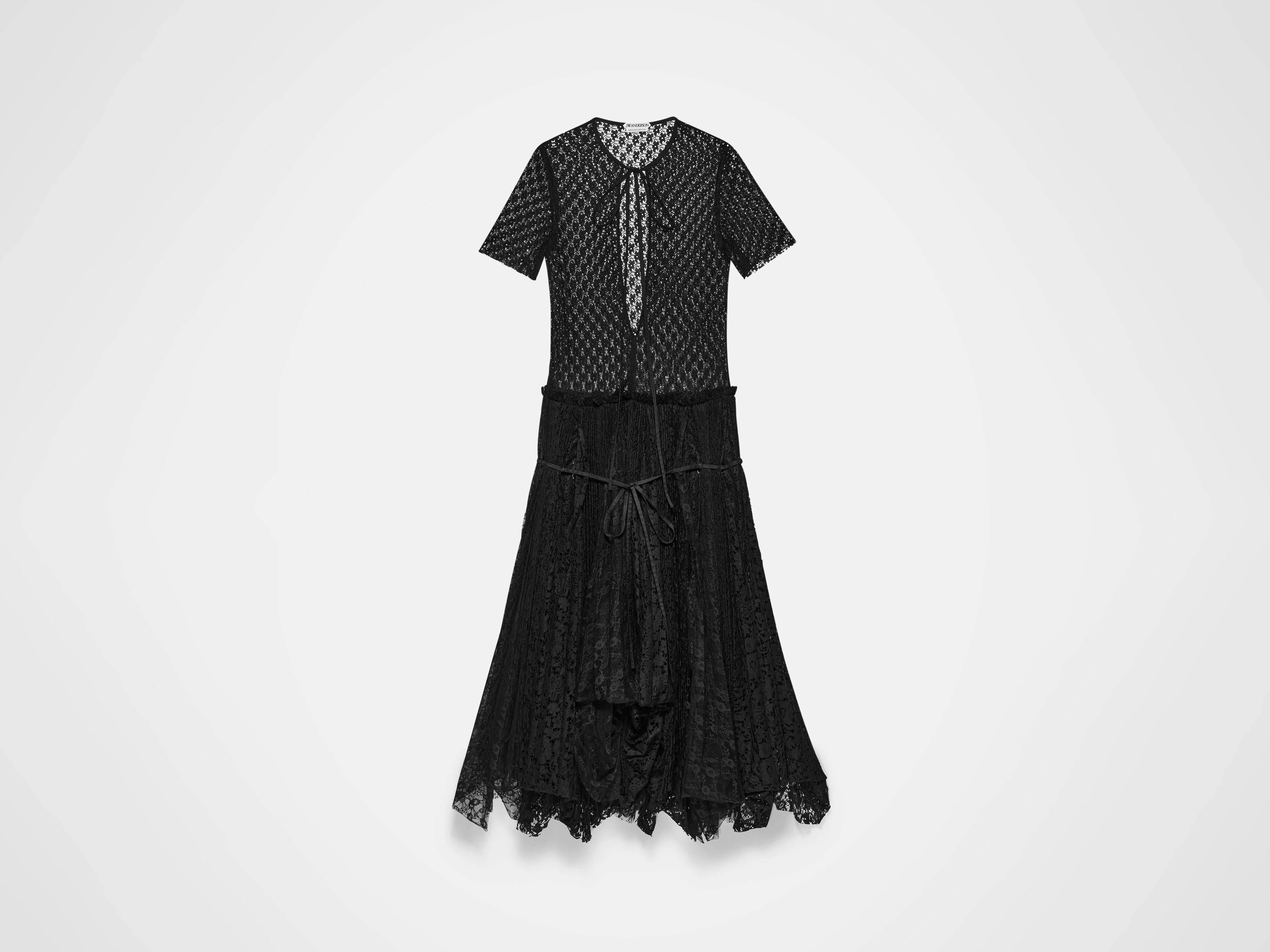 WOMENS MIXED LACE LONGLINE DRESS IN BLACK - Image 8